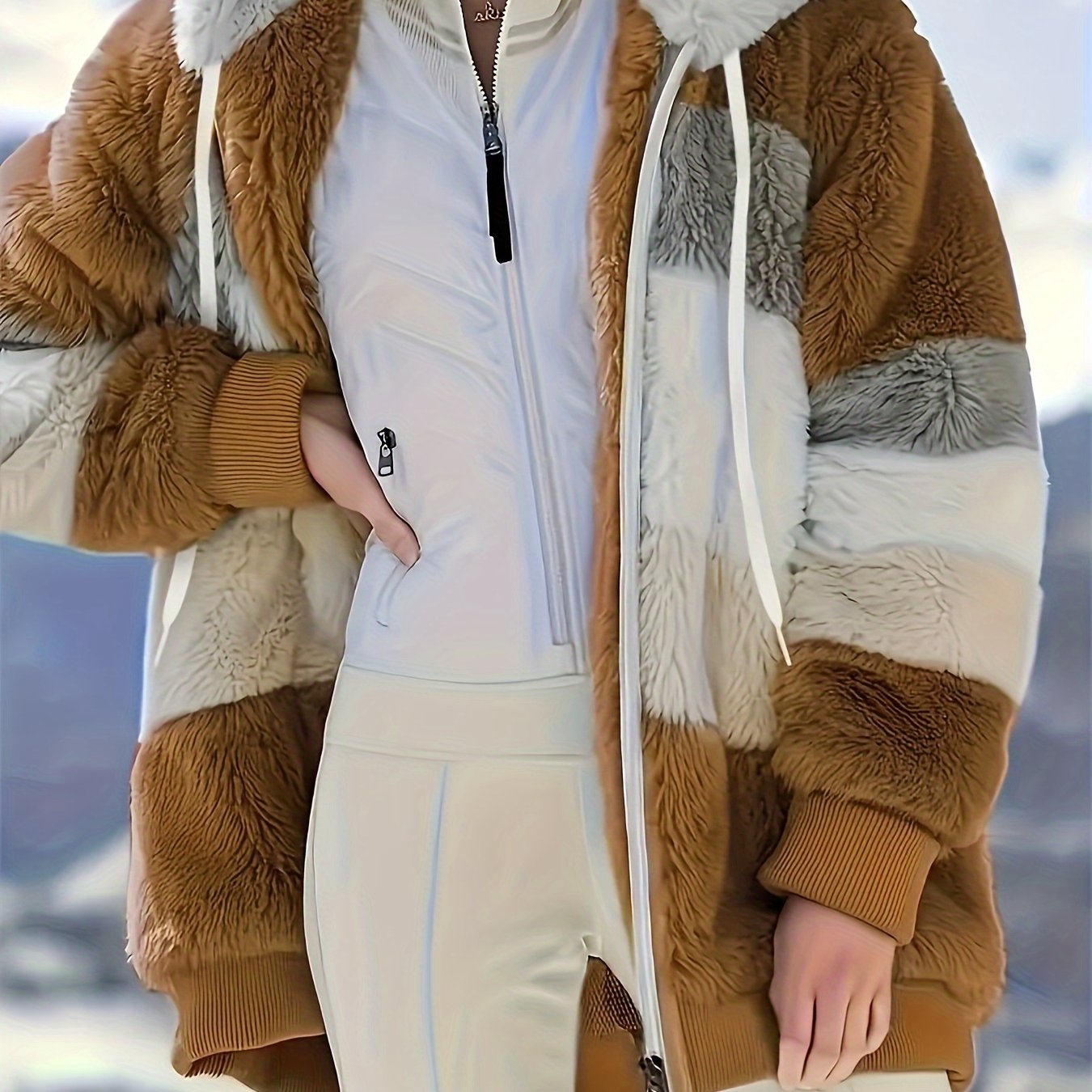 Warme fuzzy winterjas met capuchon afbeelding 13