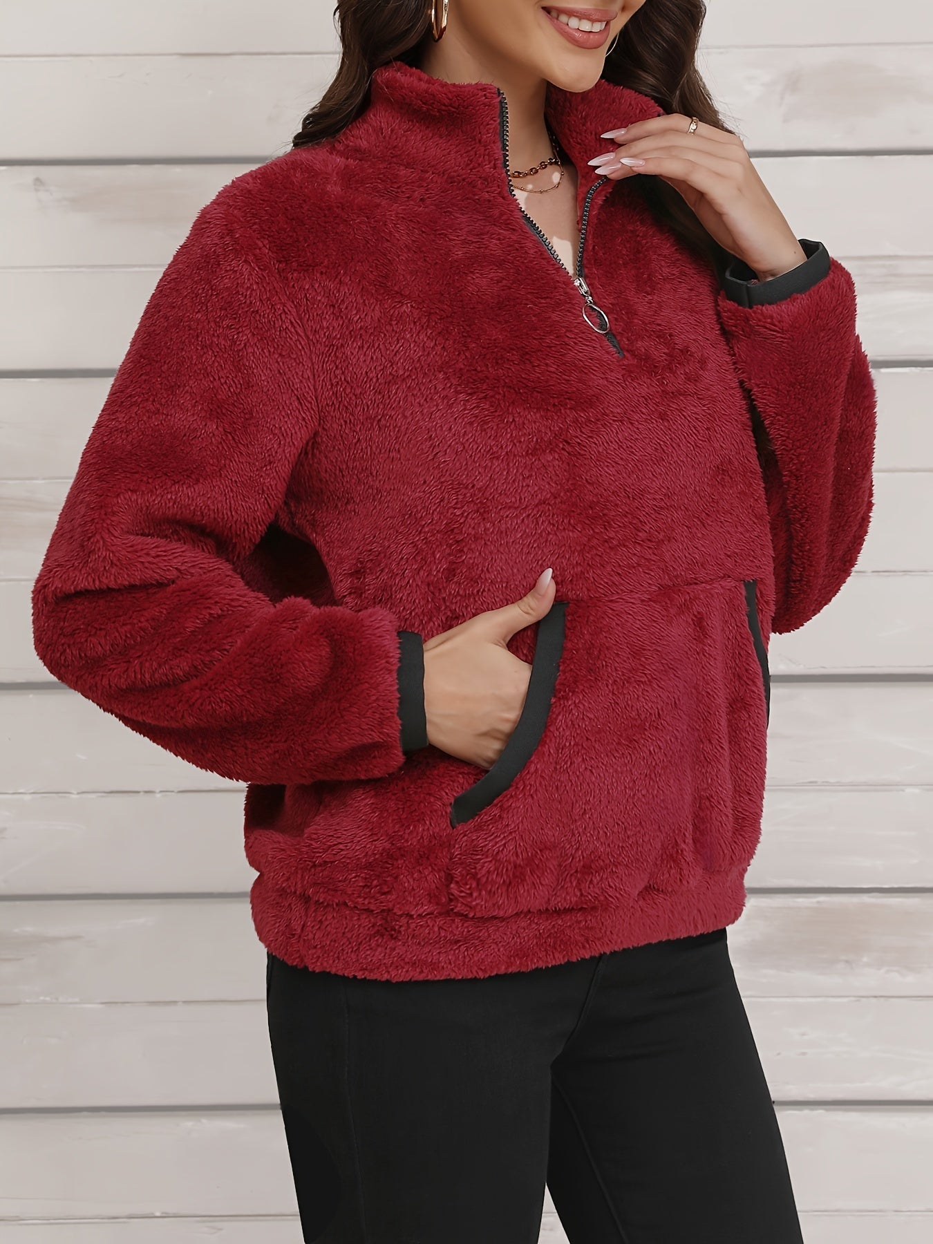 Comfortabele en stijlvolle casual fleece jas met half-zip en reverskraag voor herfst en winter afbeelding 6