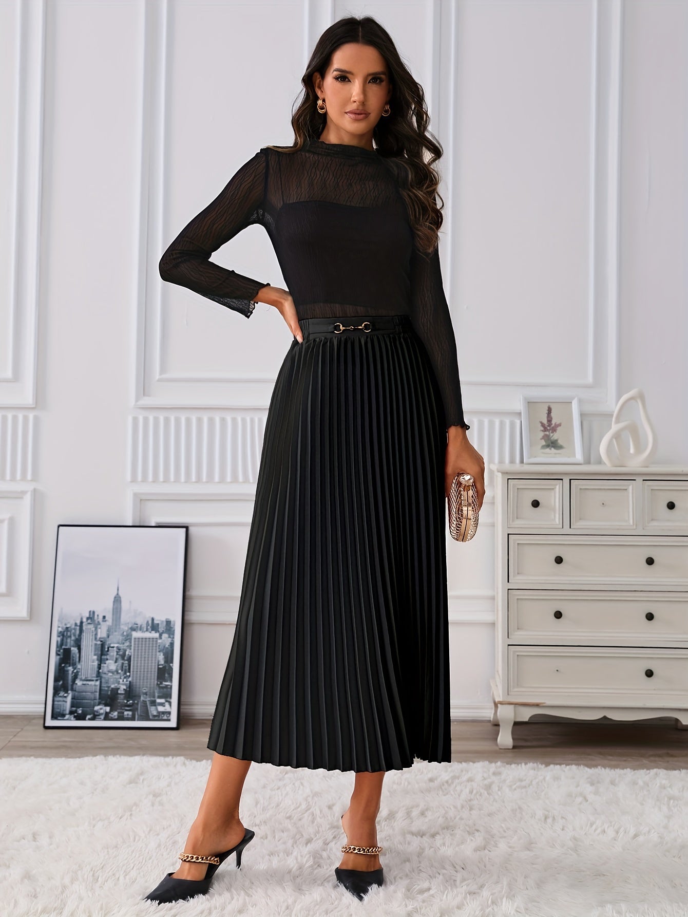 Hoge Taille Rok met Kettingdetail | Verfijnde zomerstijl | Katoenmix afbeelding 9