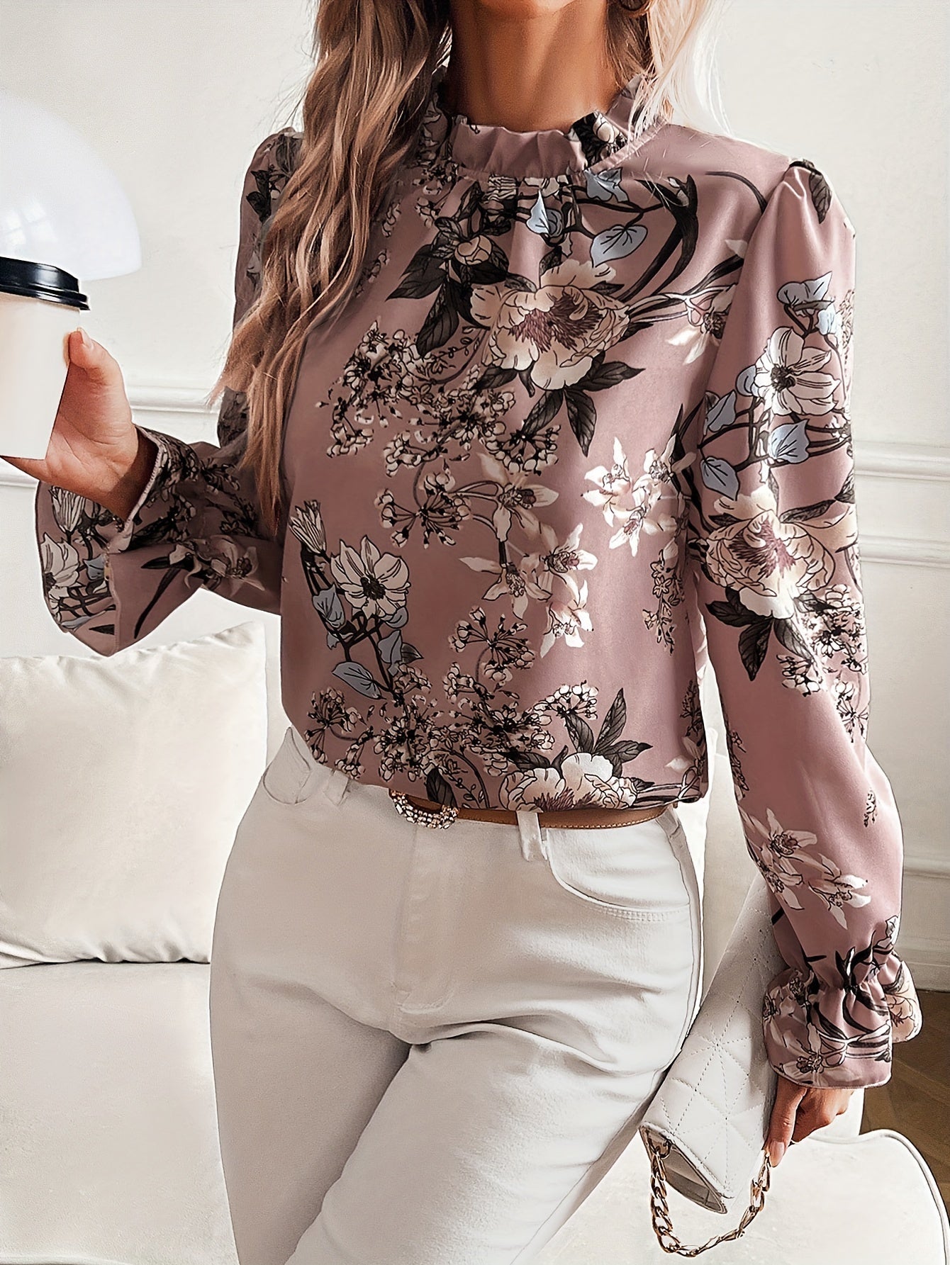 Bloemenprint blouse met ruches afbeelding 3