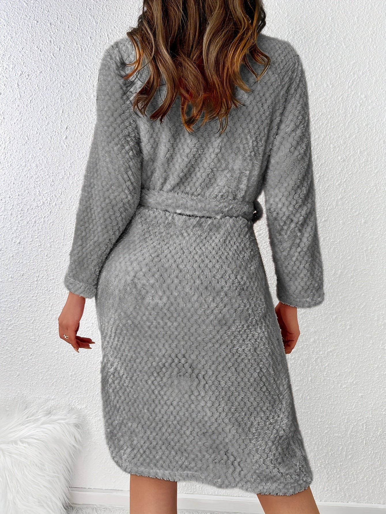 Luxe fleece-gevoerde damesbadjas voor herfst & winter - comfortabel en stijlvol afbeelding 4