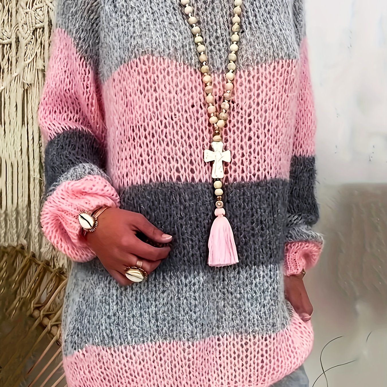 Elegante gestreepte gebreide jurk met lange mouwen | Voor een tijdloze en stijlvolle look afbeelding 8