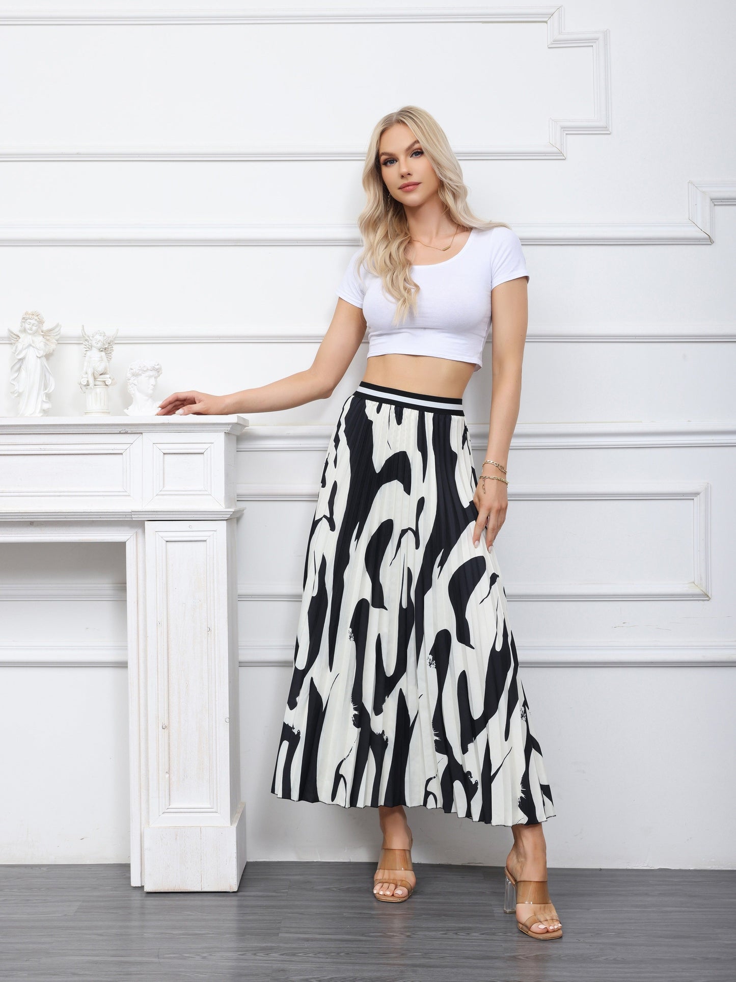 Modieuze plooirok van luxe katoenmix met grafische print | Shop nu afbeelding 5