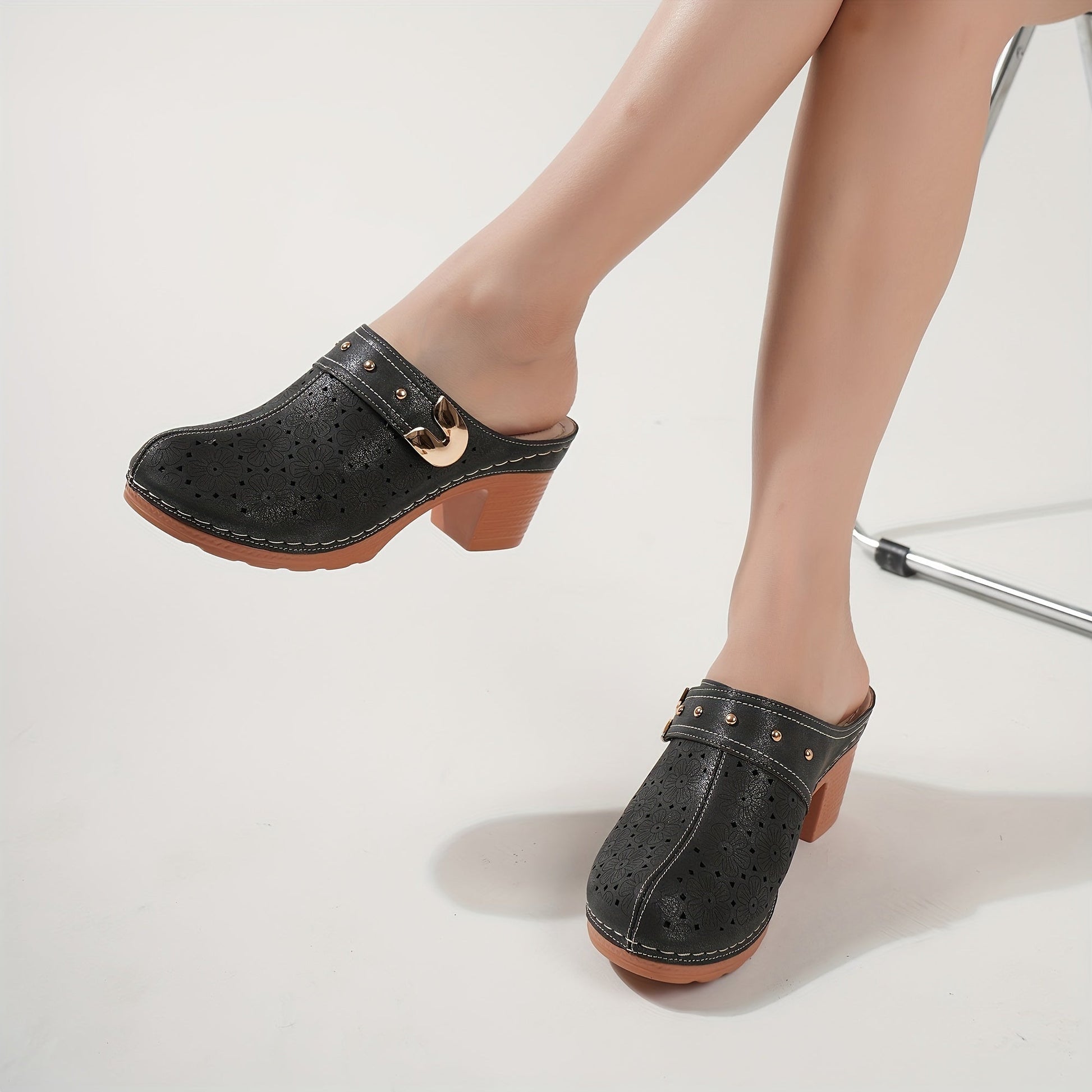 Stijlvolle dames muiltjes met blokhak | Perfecte mix van comfort en elegantie | Gemaakt van luxe synthetisch leer | Bestel nu! afbeelding 4