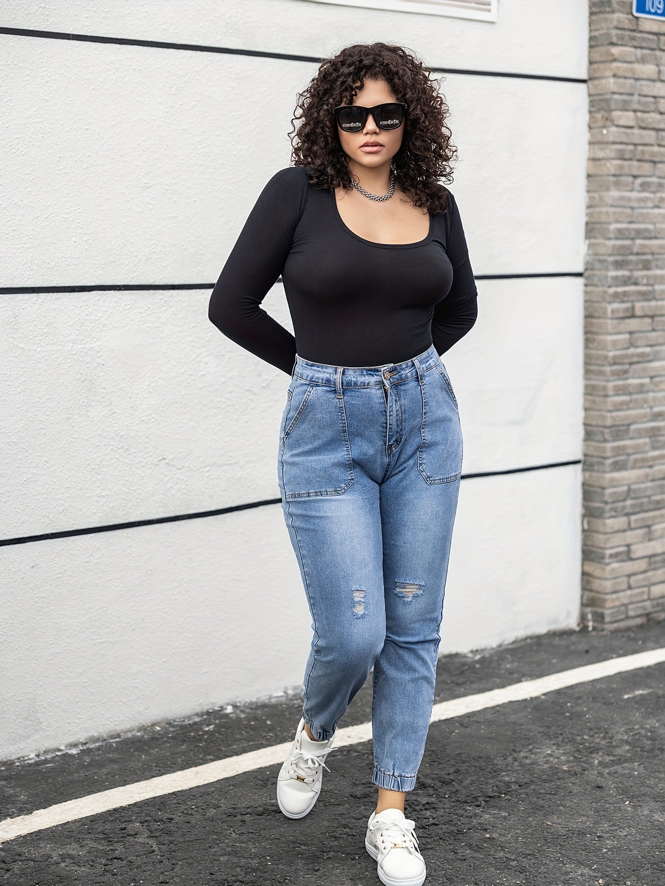 Casual Damesjeans in Gewassen Blauw met Grote Zakken | Comfortabele Regular Fit | Trendy en Duurzaam | Voor de Moderne Vrouw afbeelding 3