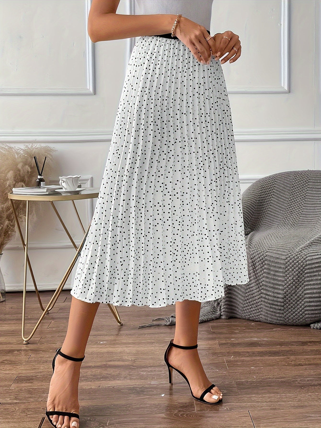 Modieuze geplooide midi-rok van luxe katoenmix | Stijlvol en speels design met polkadots | Perfect voor alle seizoenen afbeelding 4