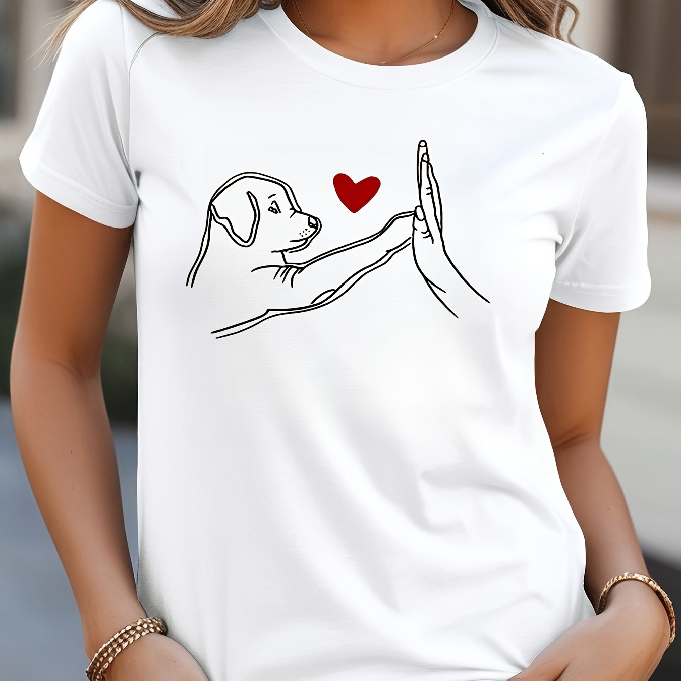 Casual dames T-shirt met hondprint afbeelding 11