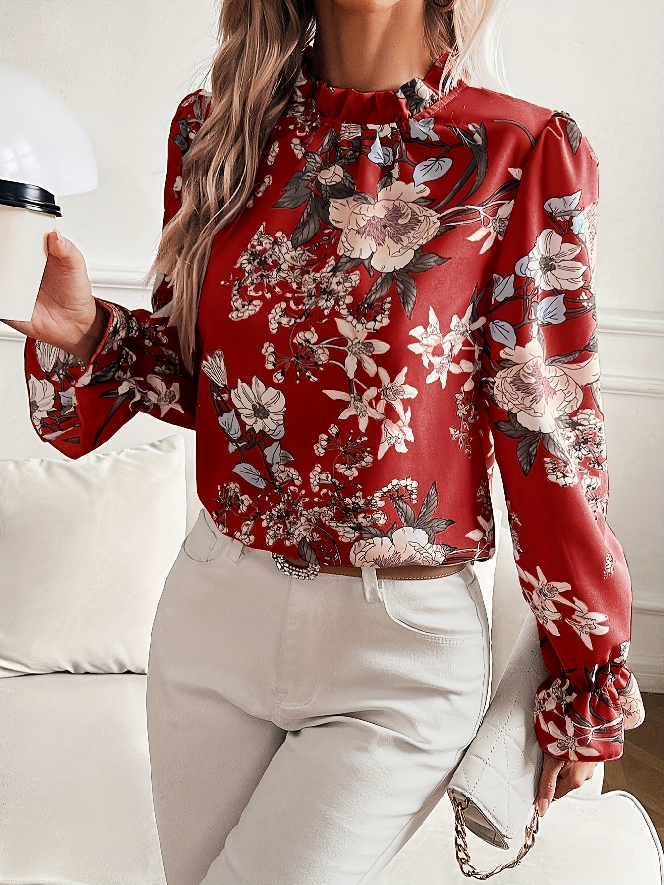 Bloemenprint blouse met ruches afbeelding 6
