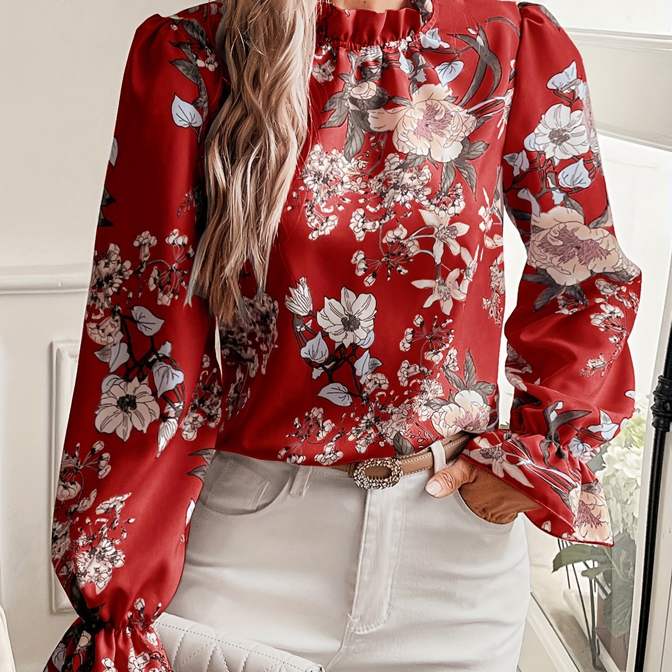 Bloemenprint blouse met ruches afbeelding 10