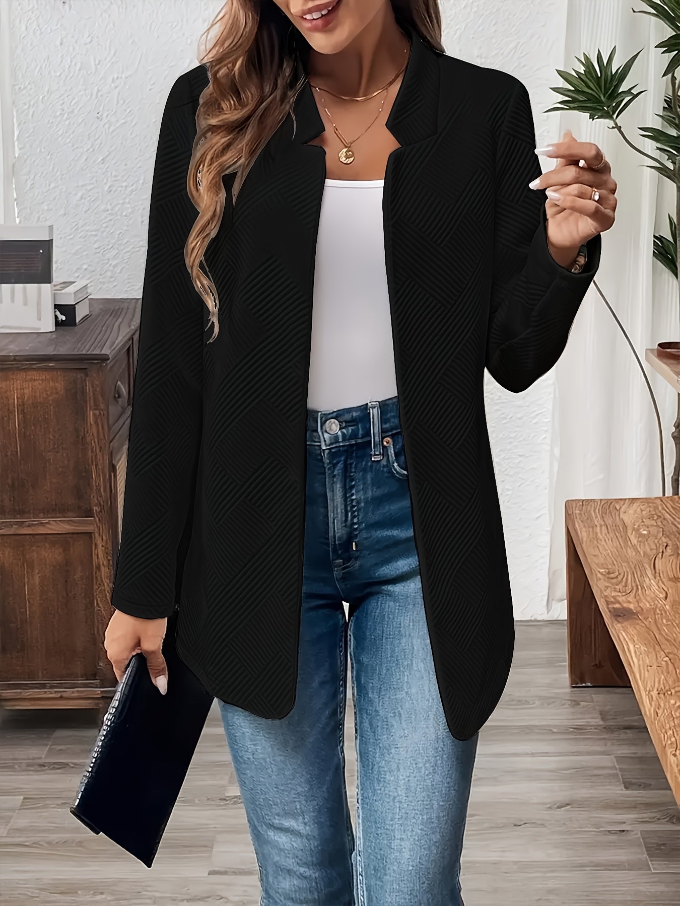 Trendy open front blazer van katoenmix: perfect voor lente & herfst! afbeelding 8
