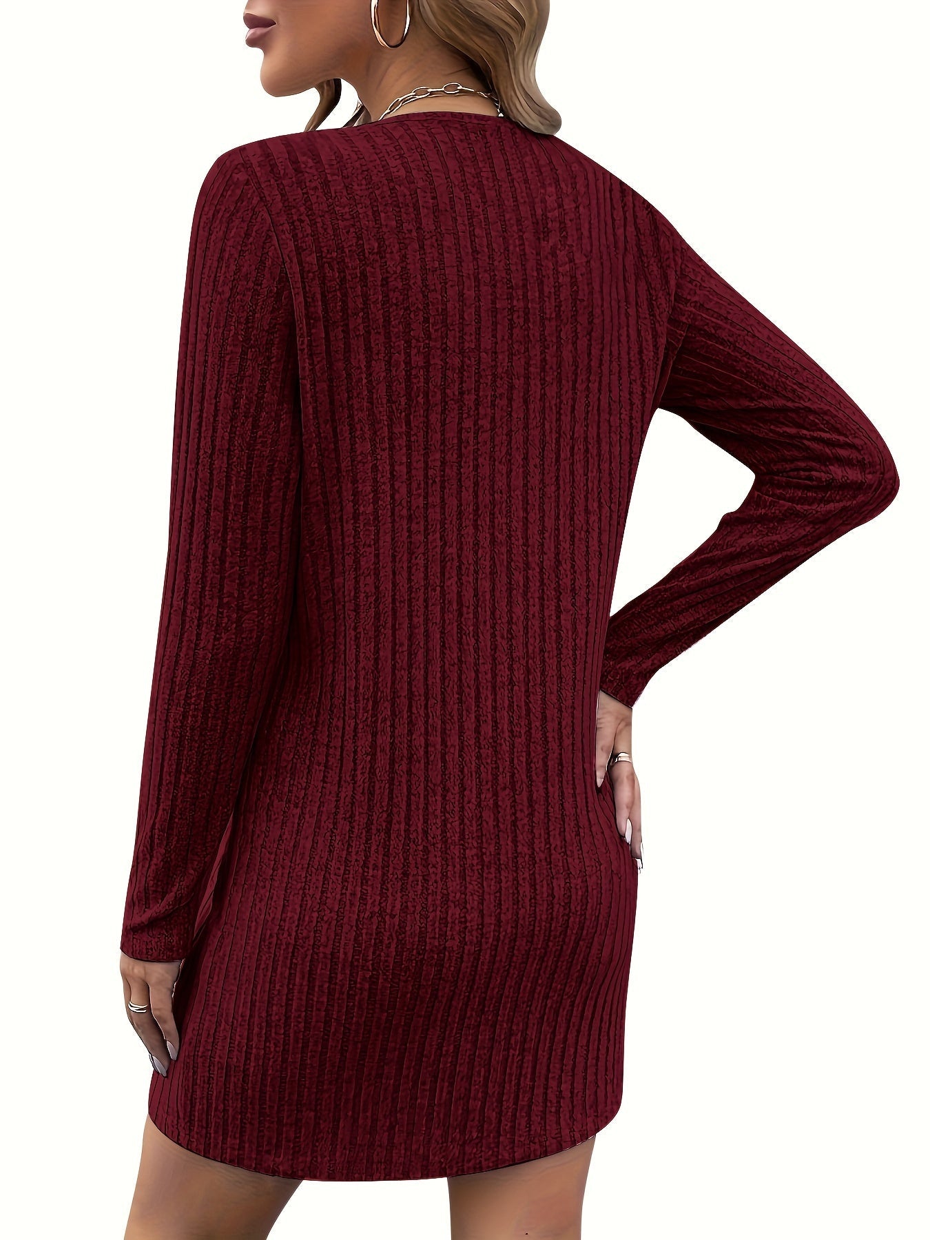 Stijlvolle breiwerk jurk met V-hals - perfect voor herfst en winter! afbeelding 6