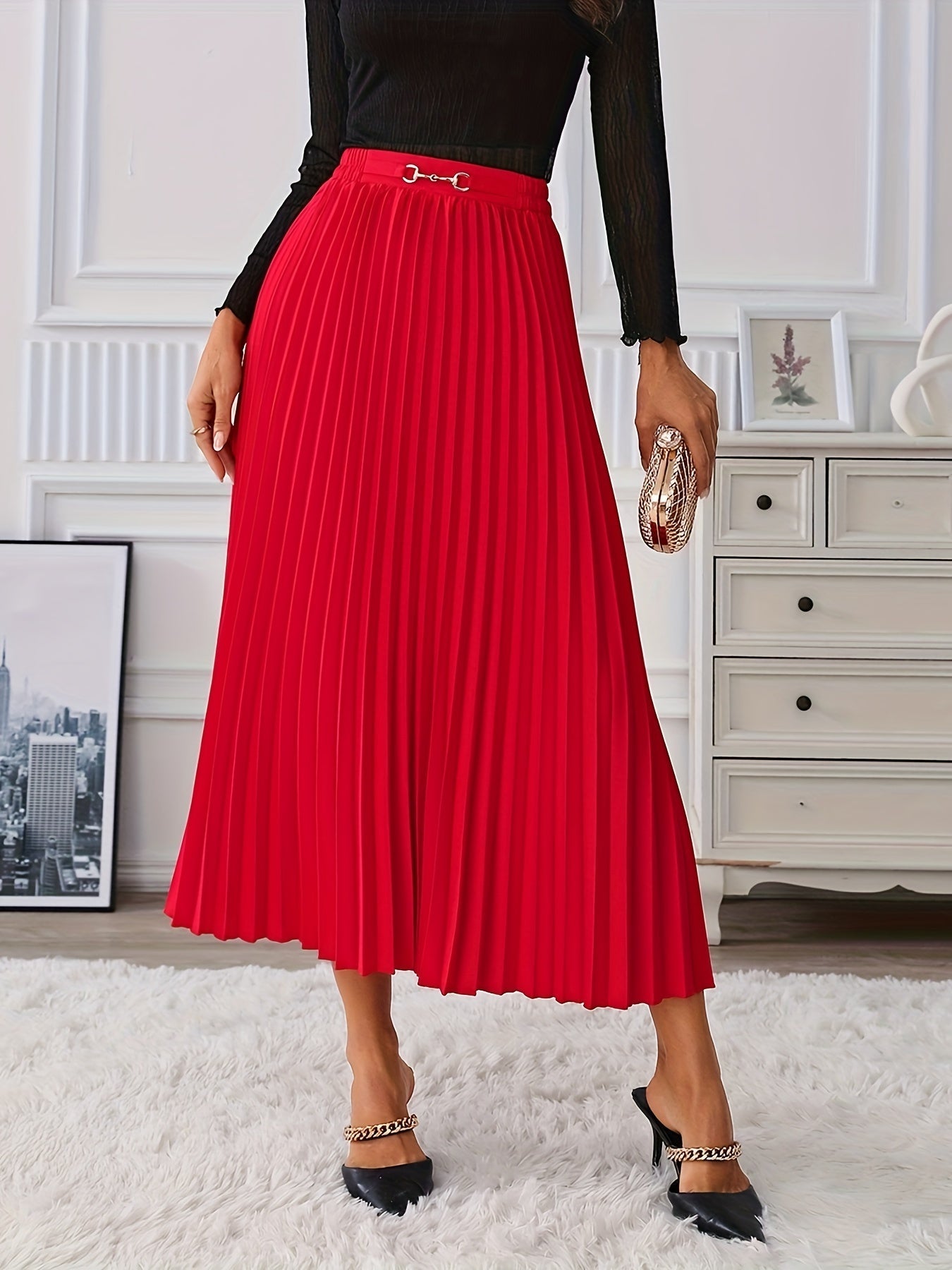 Hoge Taille Rok met Kettingdetail | Verfijnde zomerstijl | Katoenmix afbeelding 1
