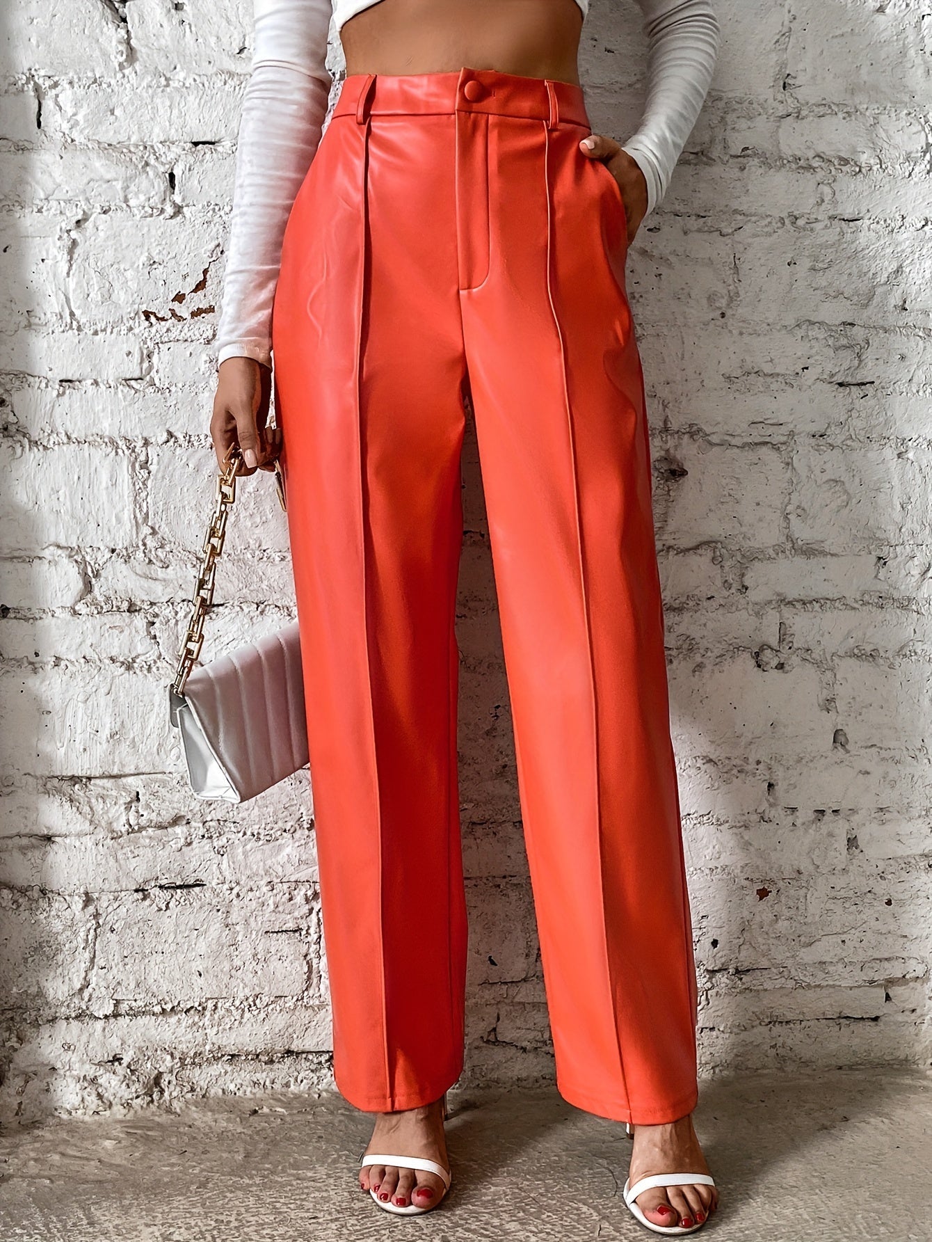 Stijlvolle hoge taille broek van katoenmix met luxe details | Perfect voor herfst en winter | Shop nu! afbeelding 3