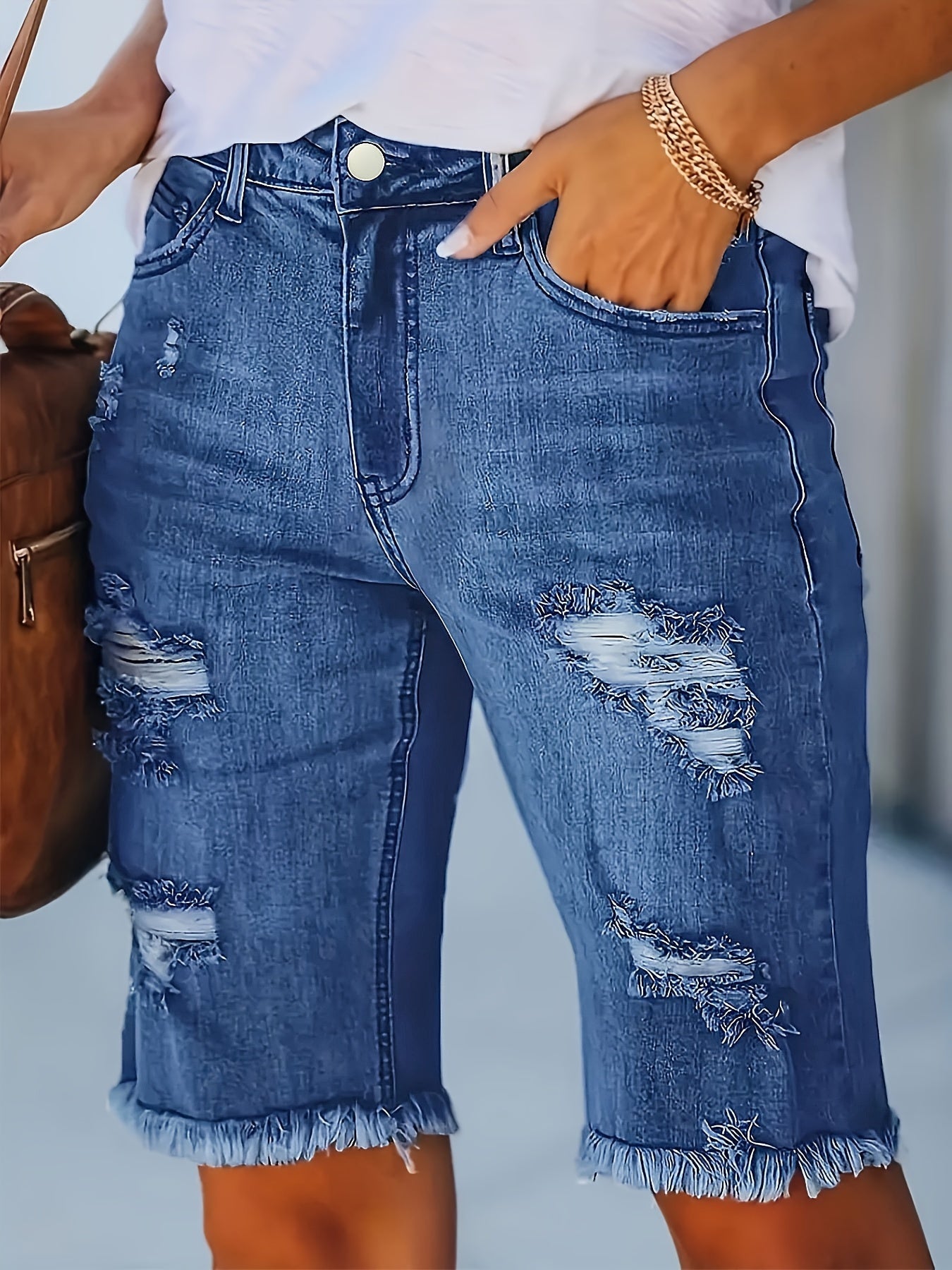 Hoge taille gescheurde spijkerbroek shorts - perfect voor de lente en zomer! afbeelding 5