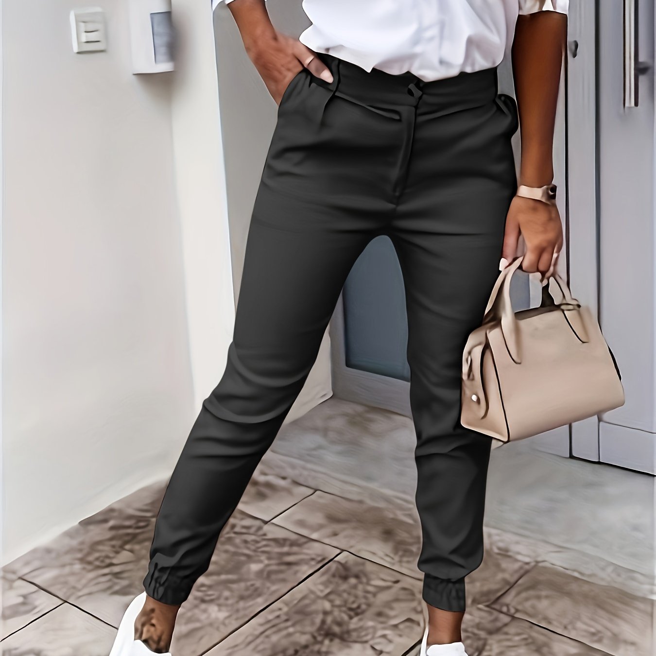 Elegante damesbroek met knoopdetail | Comfortabele katoenmix | Voor elke gelegenheid afbeelding 6