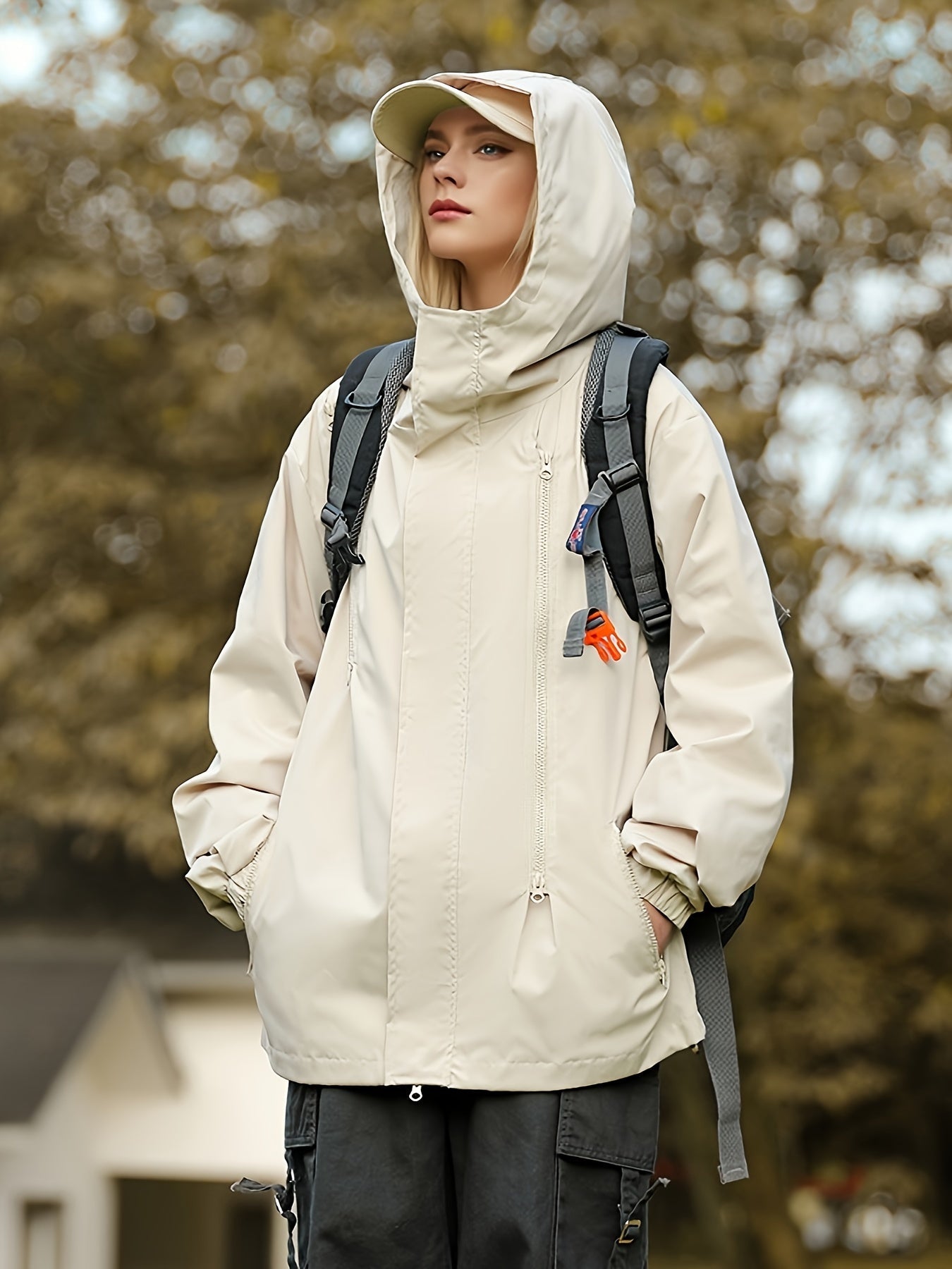 Buitensportjas dames: Duurzame en comfortabele katoenmix met capuchon afbeelding 3