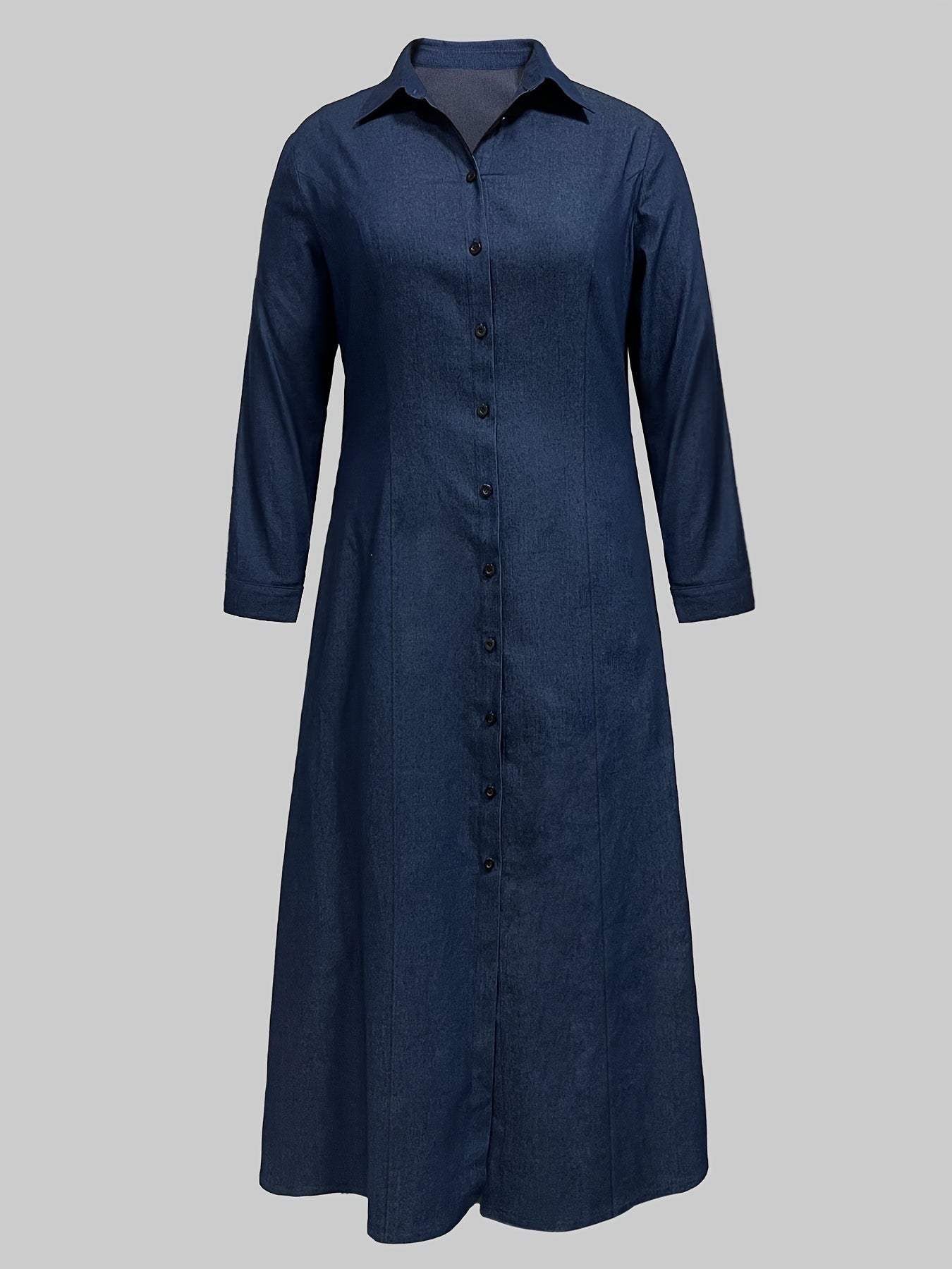 Blauwe denim maxi jurk | Elegant en comfortabel | 95% katoen | Voor elke gelegenheid! afbeelding 2