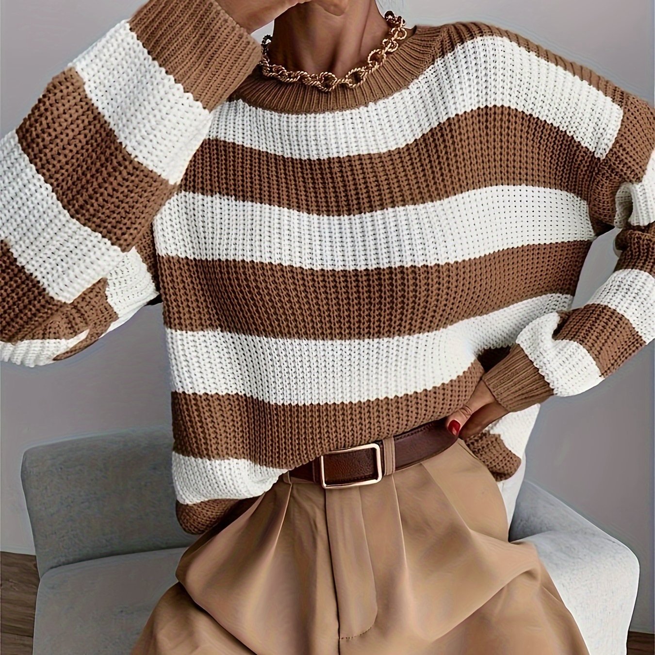 Gebreide trui met kleurblokken | Stijlvol en comfortabel voor herfst & winter | Trendy, warm en veelzijdig | Shop nu! afbeelding 11