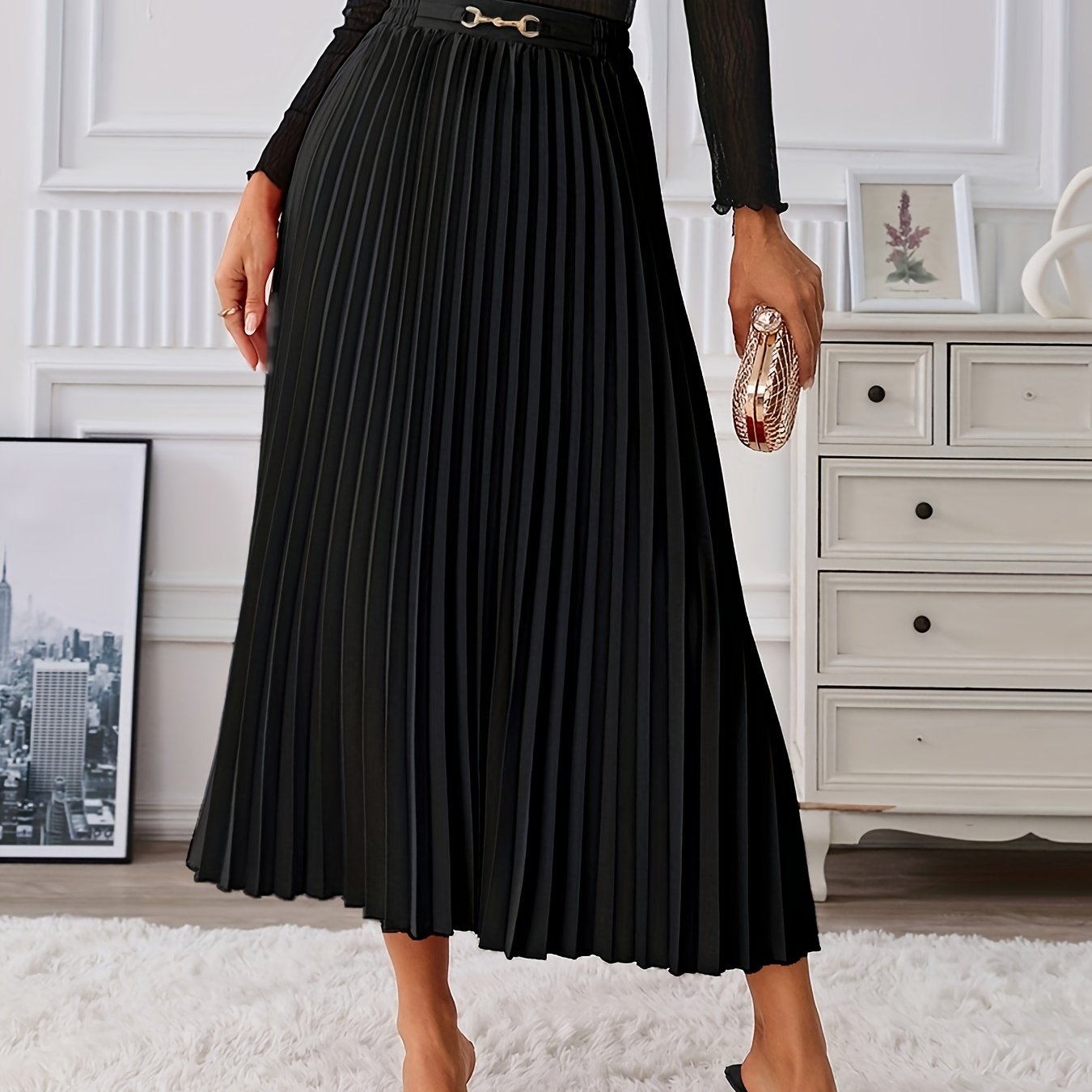 Hoge Taille Rok met Kettingdetail | Verfijnde zomerstijl | Katoenmix afbeelding 13