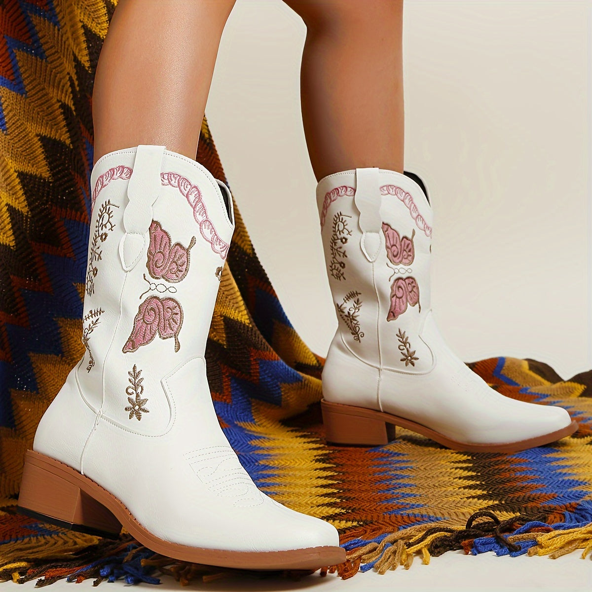 Opvallende cowboylaarzen dames | Speelse dierenprint & vlinderpatroon afbeelding 11