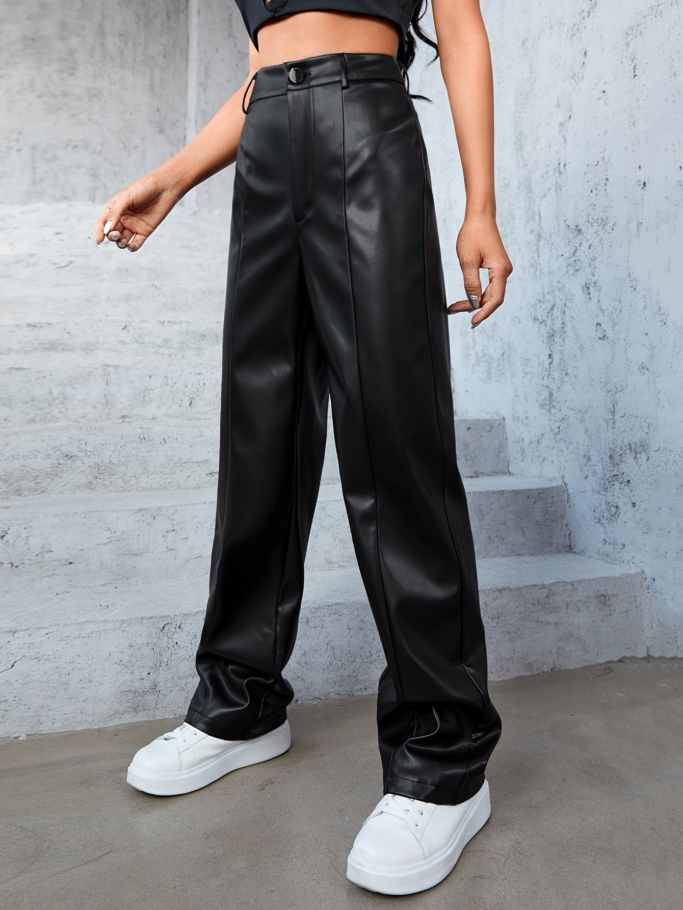 Luxe hoge taille leren broek ✓ Stylish & Duurzaam ✓ Perfect voor Herfst & Winter ✓ Koop Nu! afbeelding 3