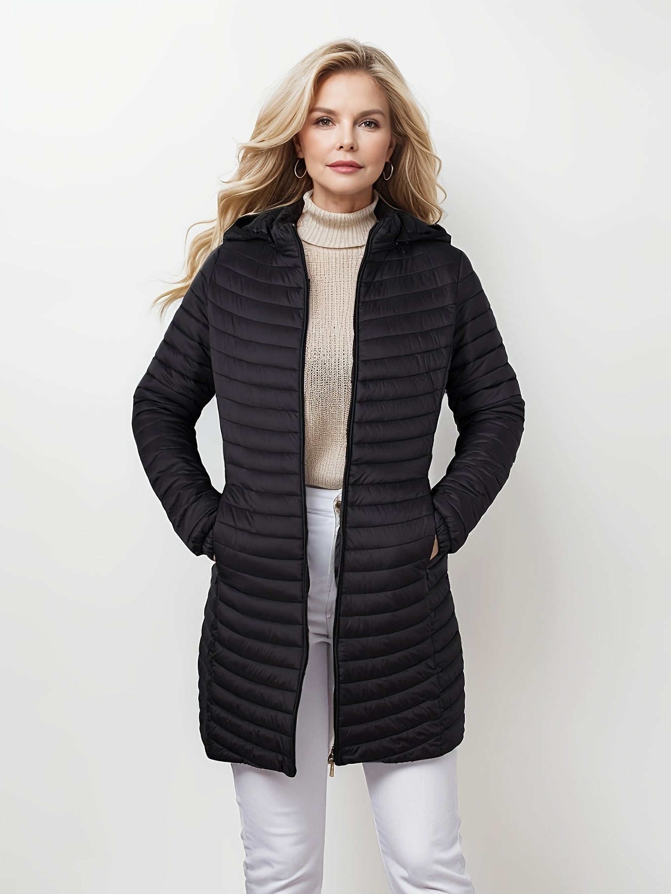 Stijlvolle gewatteerde jas met capuchon, ideaal voor herfst en winter afbeelding 1