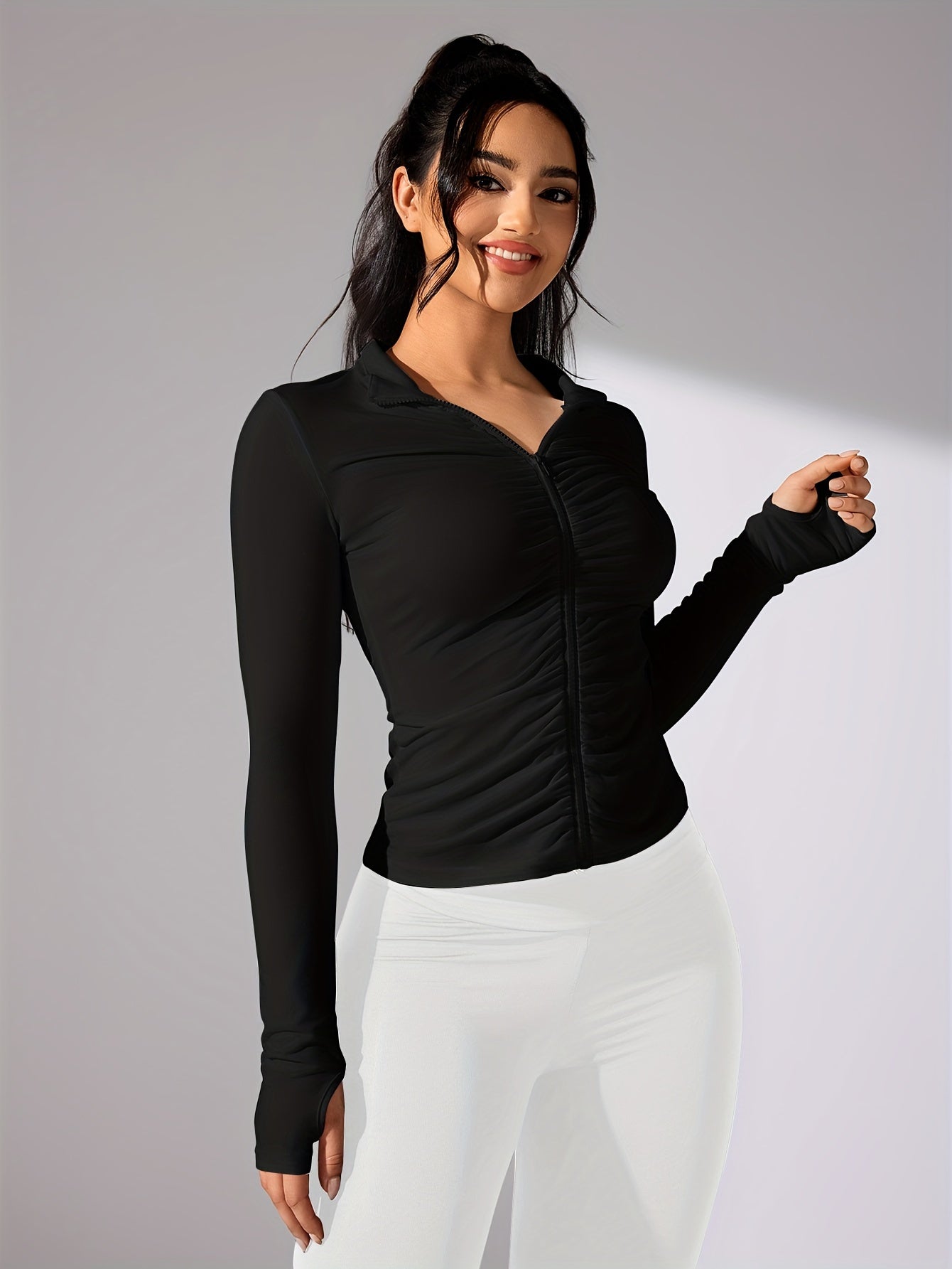 Casual sportjack met volledige rits in effen kleur | Ideaal voor alle seizoenen afbeelding 2