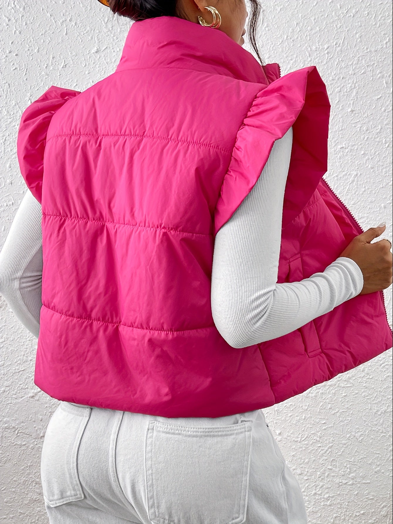 Stijlvol gewatteerd vest met ruches mouwen | Comfortabele en warme herfst- en wintermode | Hoogwaardig en tijdloos design in katoenmix afbeelding 7