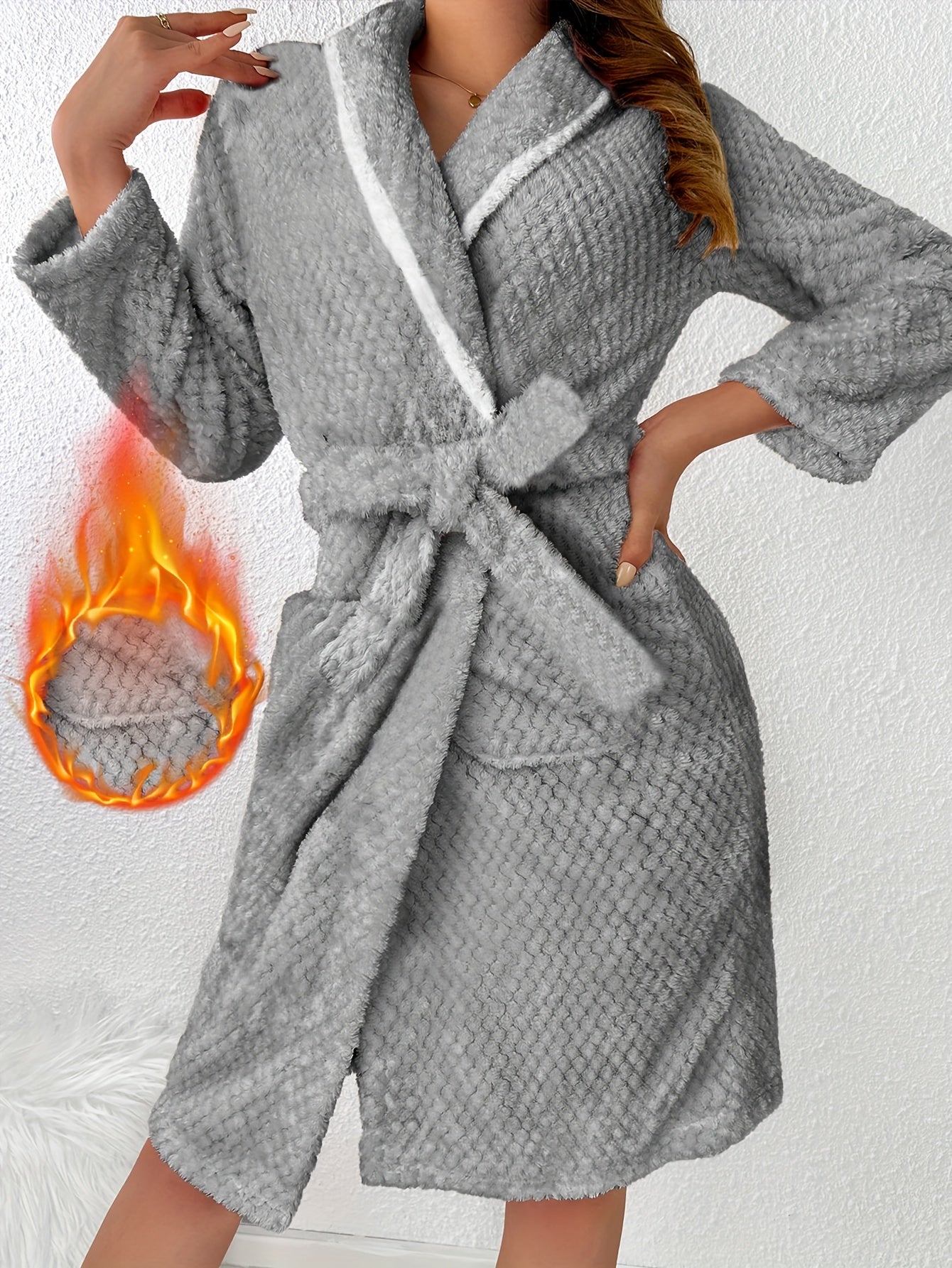 Luxe fleece-gevoerde damesbadjas voor herfst & winter - comfortabel en stijlvol afbeelding 2