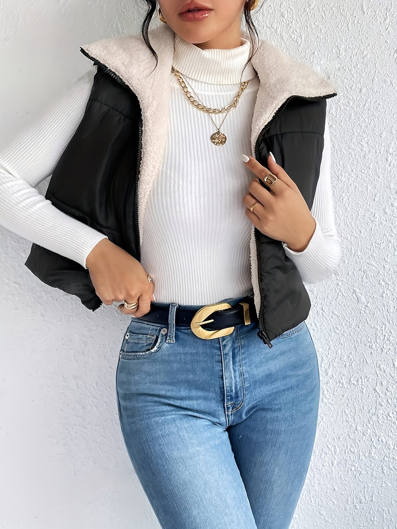 Korte mouwloze gevoerde bodywarmer - Stijlvol en warm - Perfect voor lente en herfst afbeelding 2