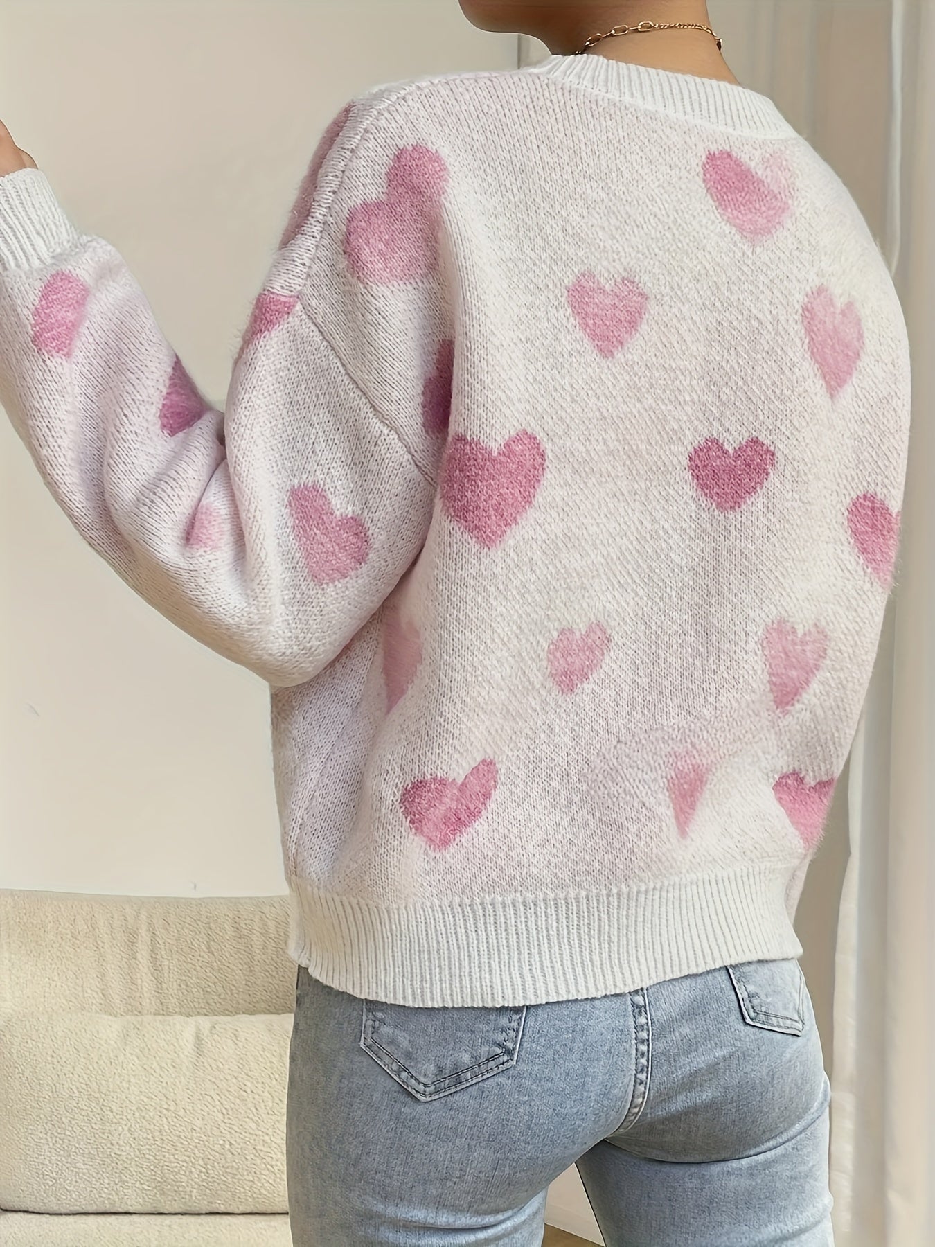 Stijlvolle dames trui met hartpatroon | Zachte en warme herfstkleding | 100% hoogwaardige katoenmix afbeelding 7