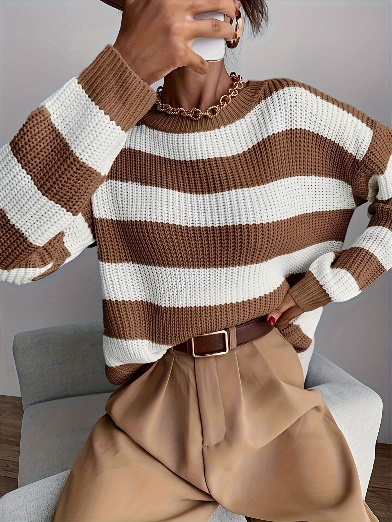 Gebreide trui met kleurblokken | Stijlvol en comfortabel voor herfst & winter | Trendy, warm en veelzijdig | Shop nu! afbeelding 3