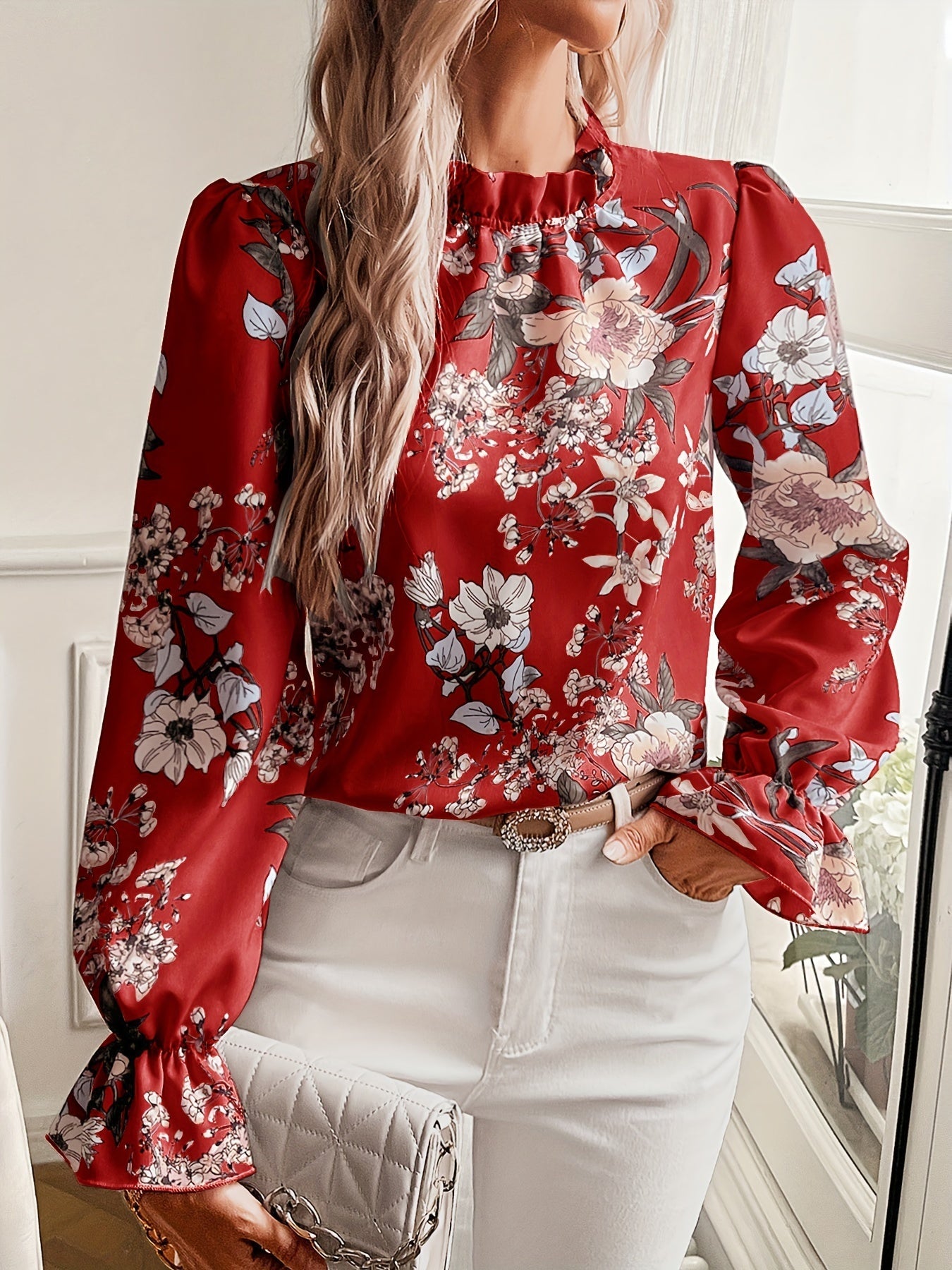 Bloemenprint blouse met ruches afbeelding 2