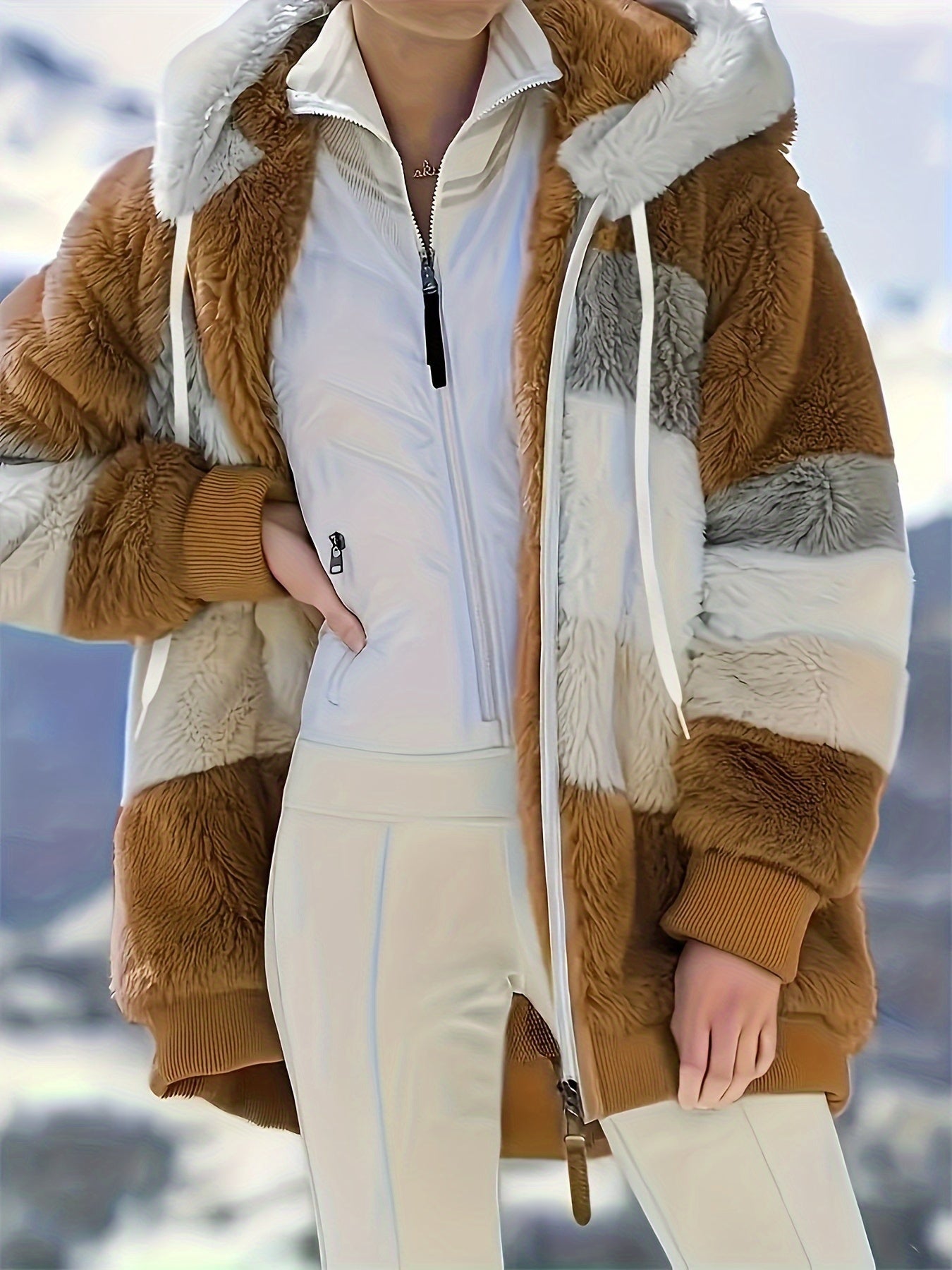 Warme fuzzy winterjas met capuchon afbeelding 6