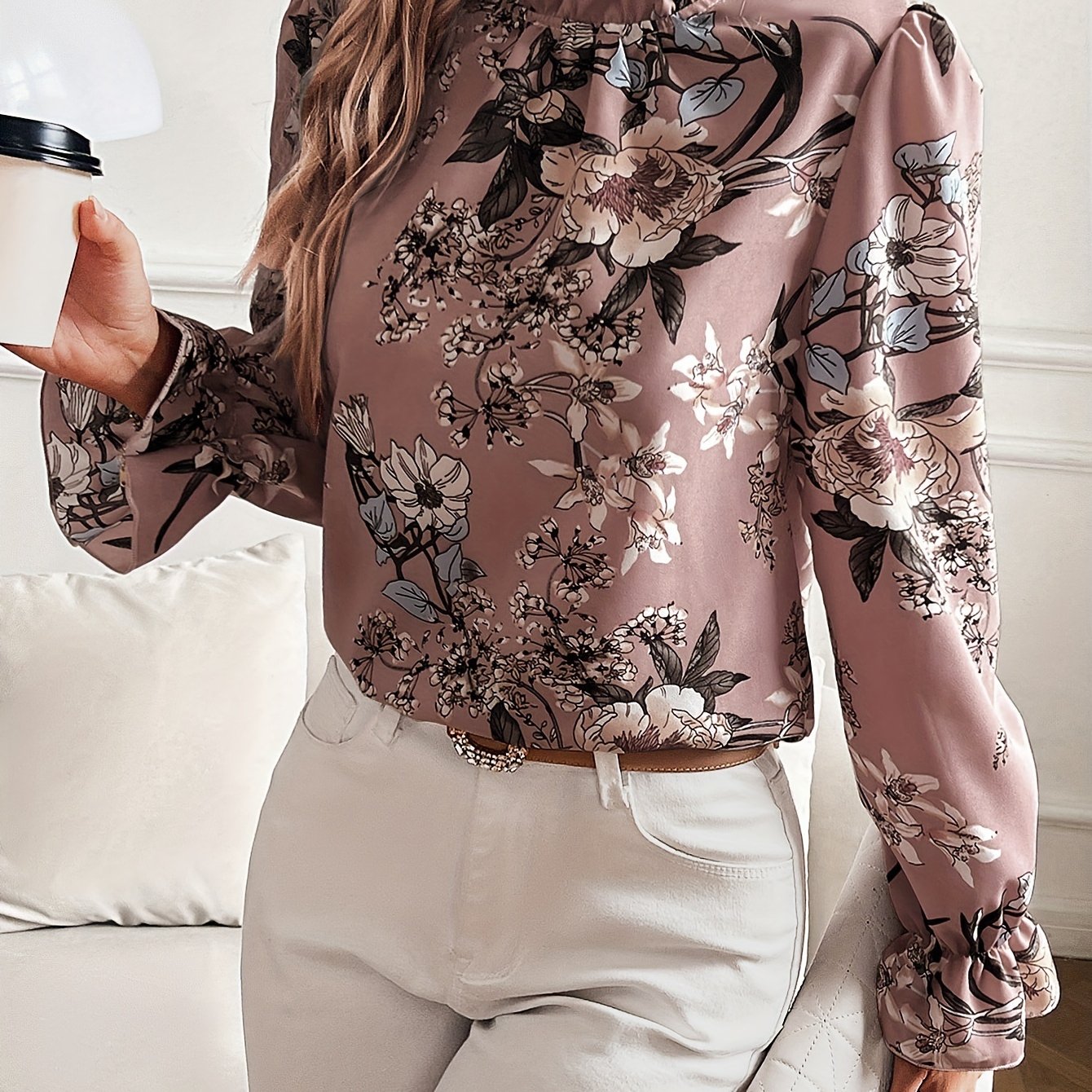 Bloemenprint blouse met ruches afbeelding 9