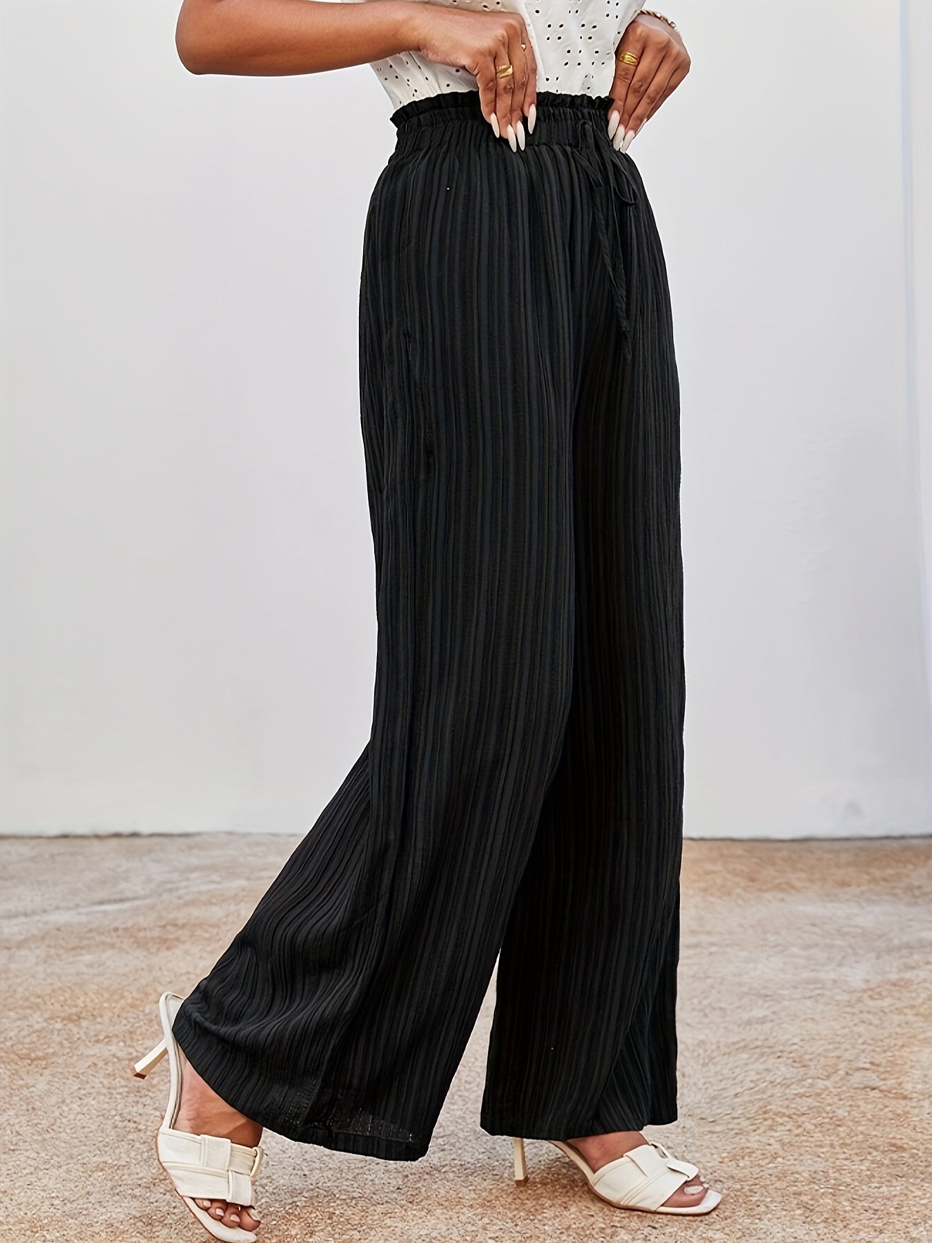 Wijde pijpen zomerbroek in effen kleur afbeelding 6