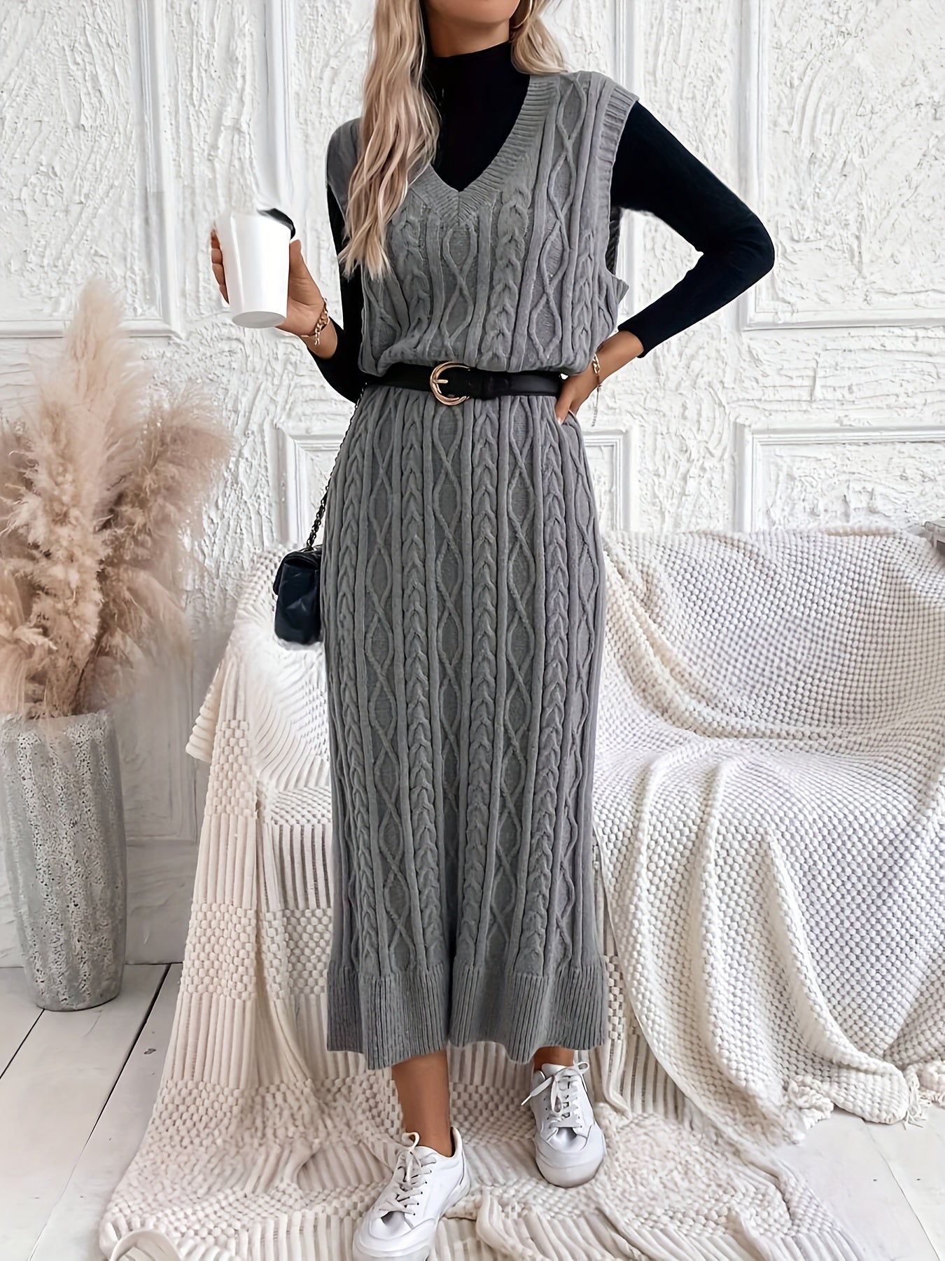 "Luxe Gebreide Maxi-jurk met V-hals - Elegant en Comfortabel | Perfect voor Zomer" afbeelding 11