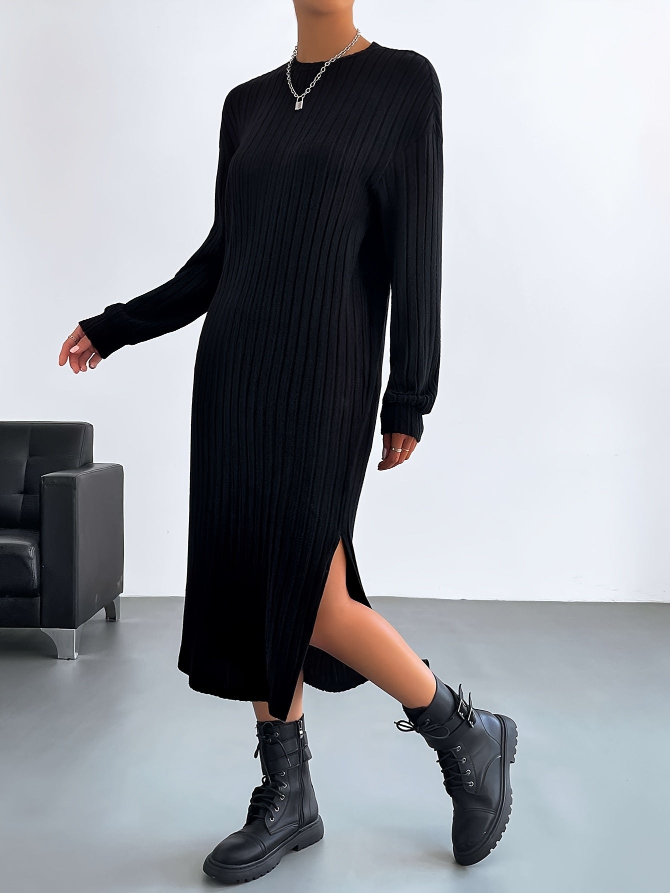 Elegante t-shirt jurk van premium katoenmix met stretch | Stijlvol en tijdloos ontwerp | Perfect voor alle seizoenen afbeelding 3