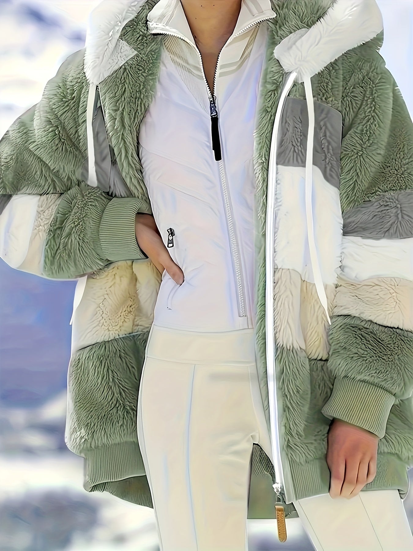 Warme fuzzy winterjas met capuchon afbeelding 3