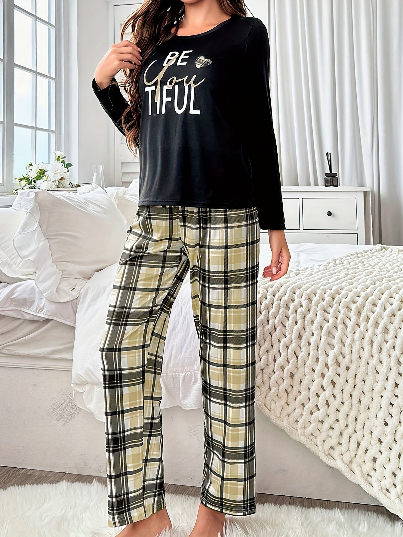Stijlvolle geruite pyjama set - Katoenen nachtkleding voor comfort en elegantie afbeelding 9