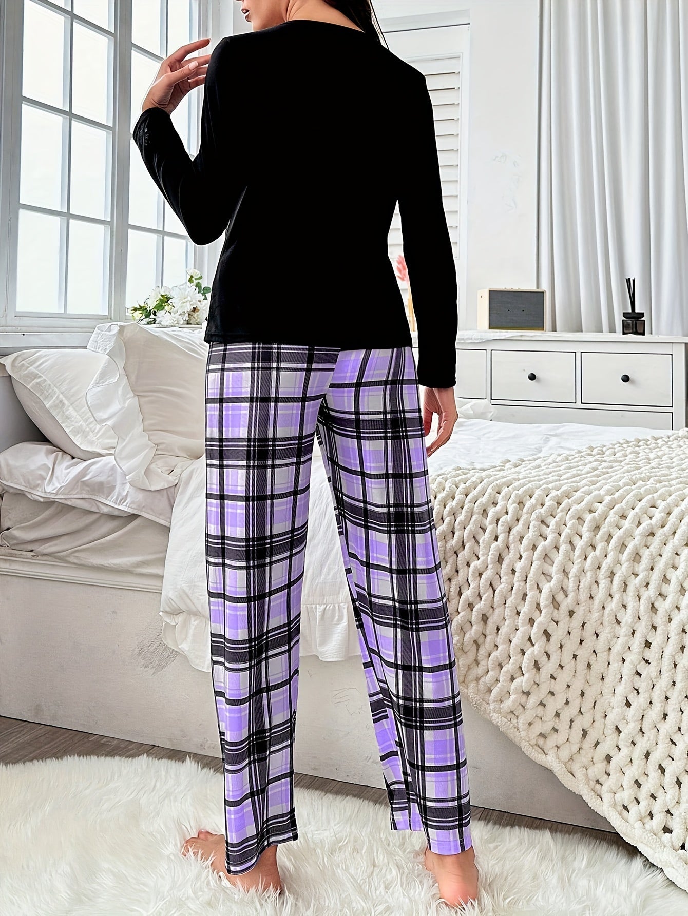 Stijlvolle geruite pyjama set - Katoenen nachtkleding voor comfort en elegantie afbeelding 6