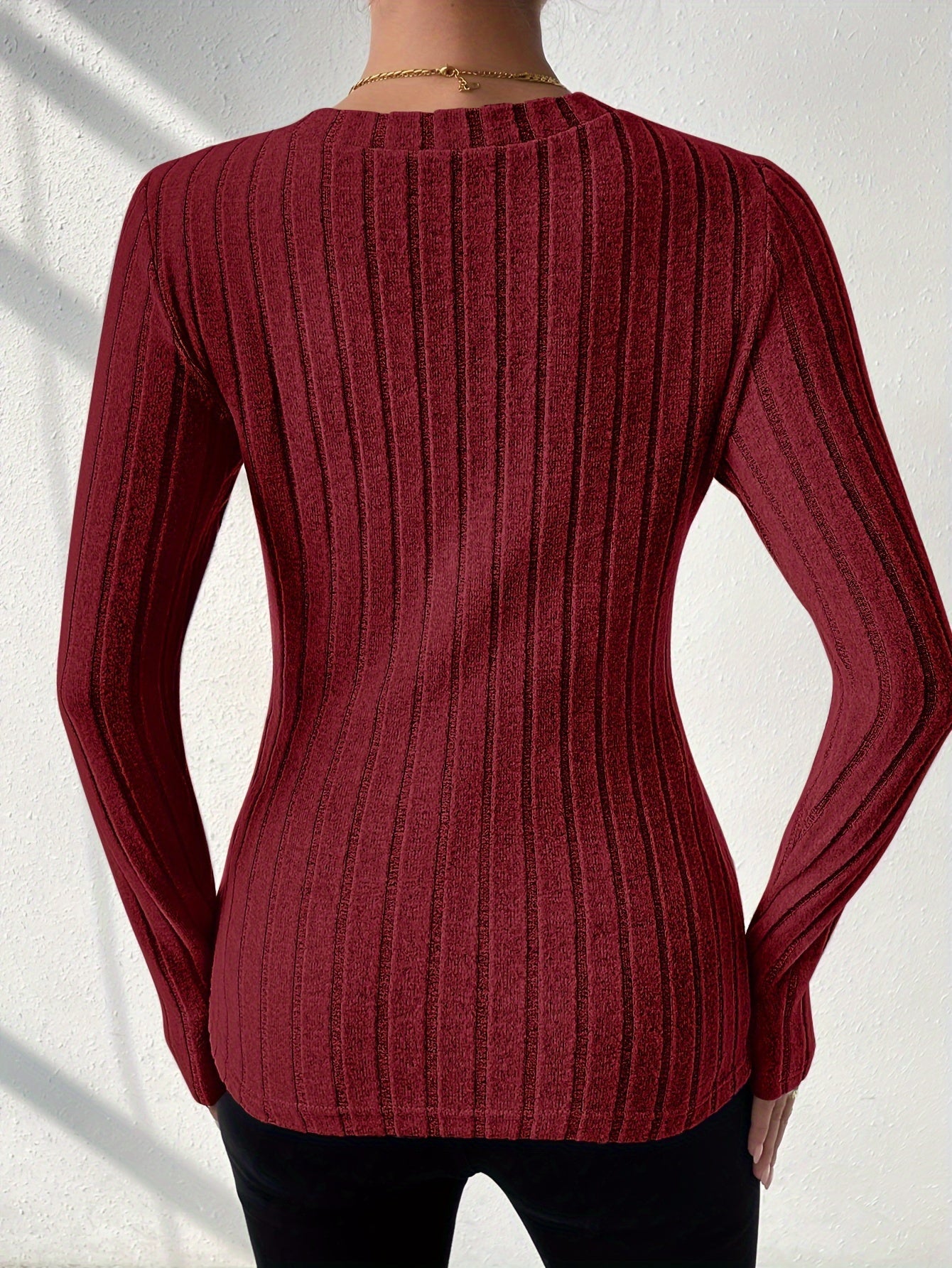 Effen V-hals T-shirt met lange mouwen afbeelding 10