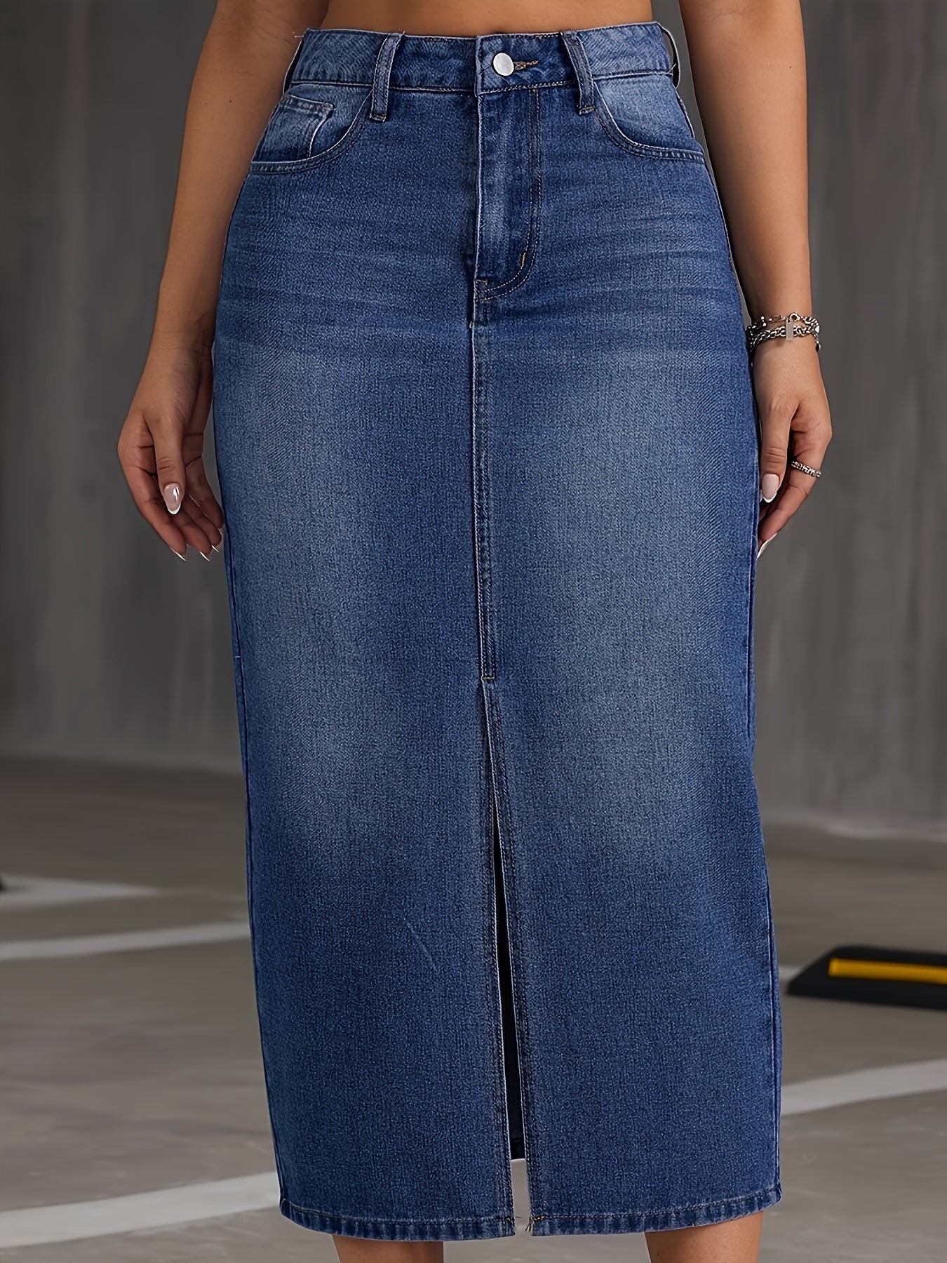 Denim midi-rok met hoge taille en split - tijdloze elegantie voor elke gelegenheid afbeelding 6