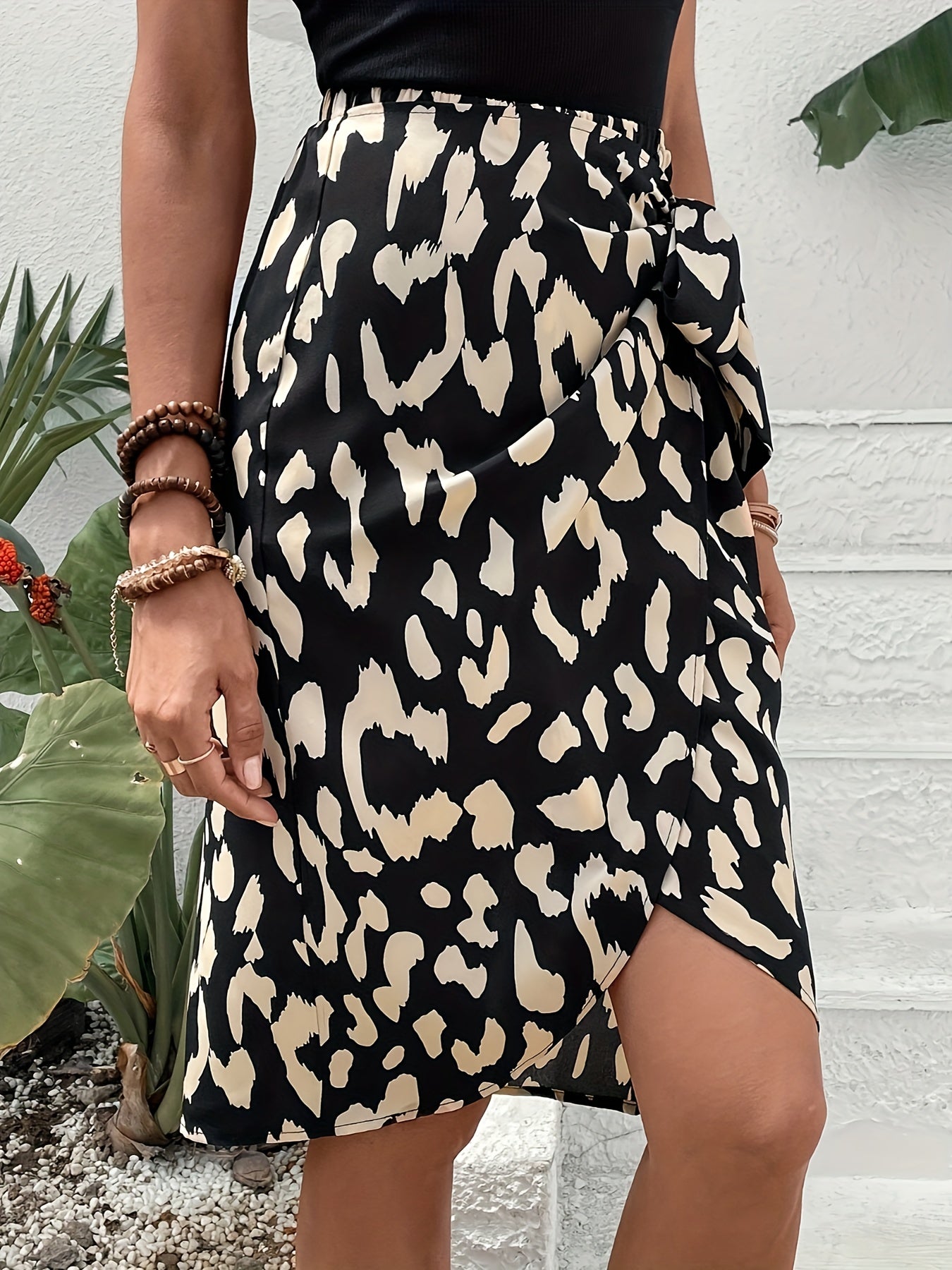 Trendy hoge taille wikkelrok in geometrische print | Lente, zomer & herfst | Comfortabele katoenmix afbeelding 5