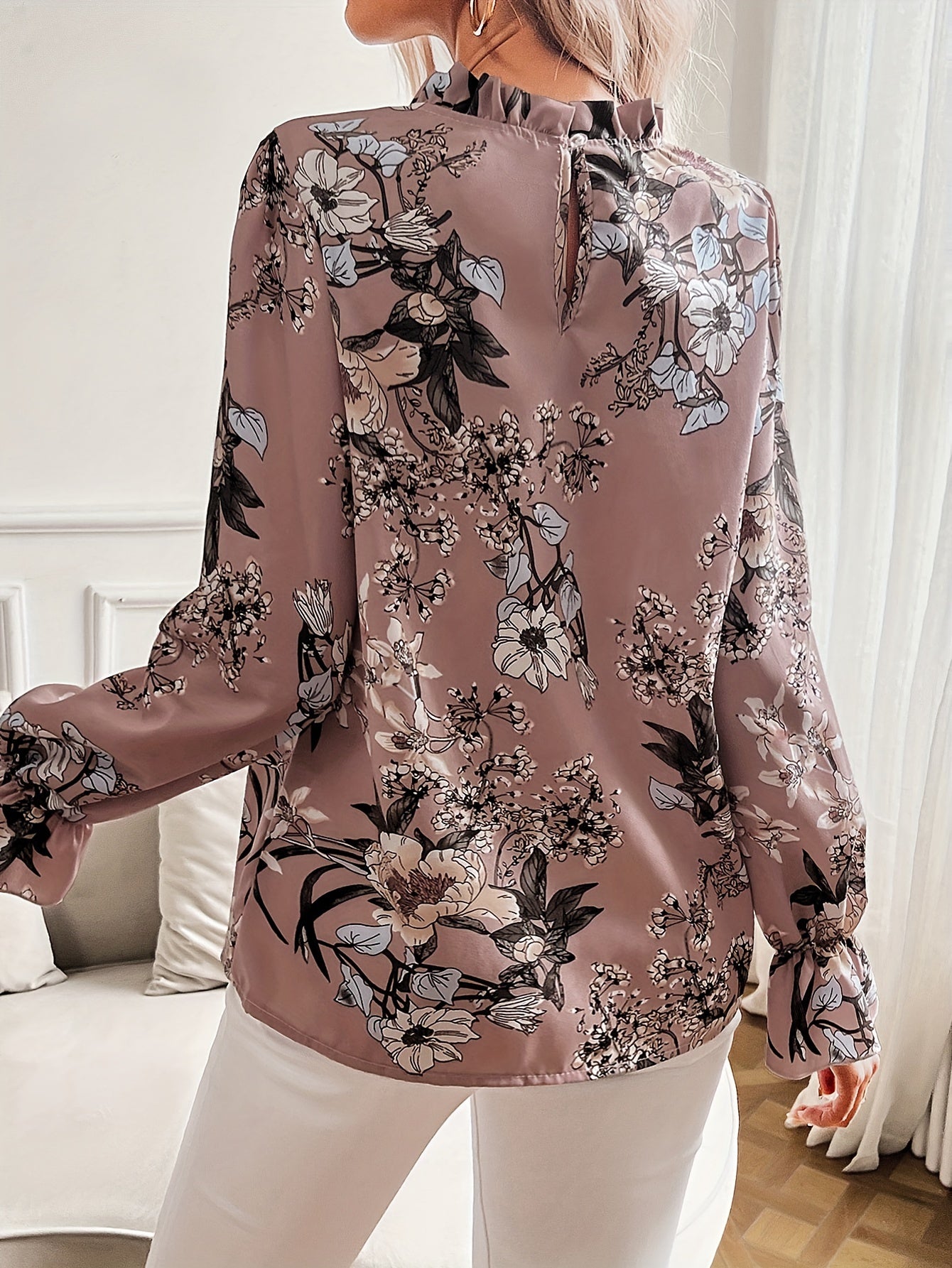 Bloemenprint blouse met ruches afbeelding 5
