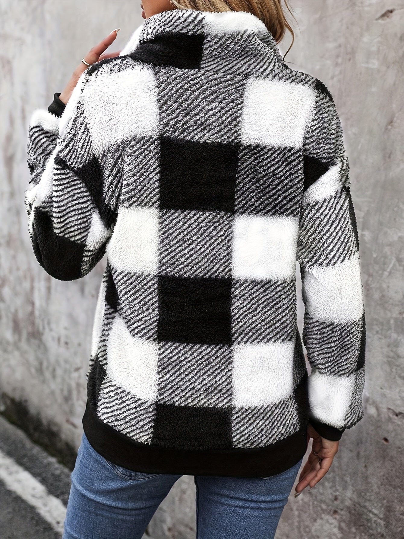 Trendy geruite fleece pullover - warme en stijlvolle must-have voor herfst en winter! Ontdek het comfort en de luxe van deze katoenen mix. Shop nu! afbeelding 6