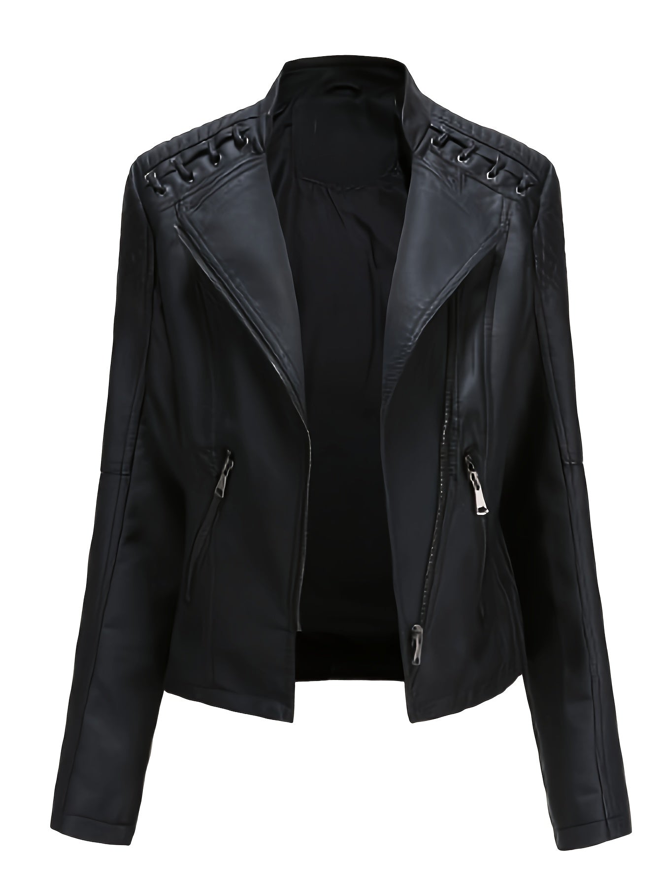 Stoer en stijlvol: Faux leren bikerjack met rits en lange mouw - Luxe katoenmix afbeelding 4