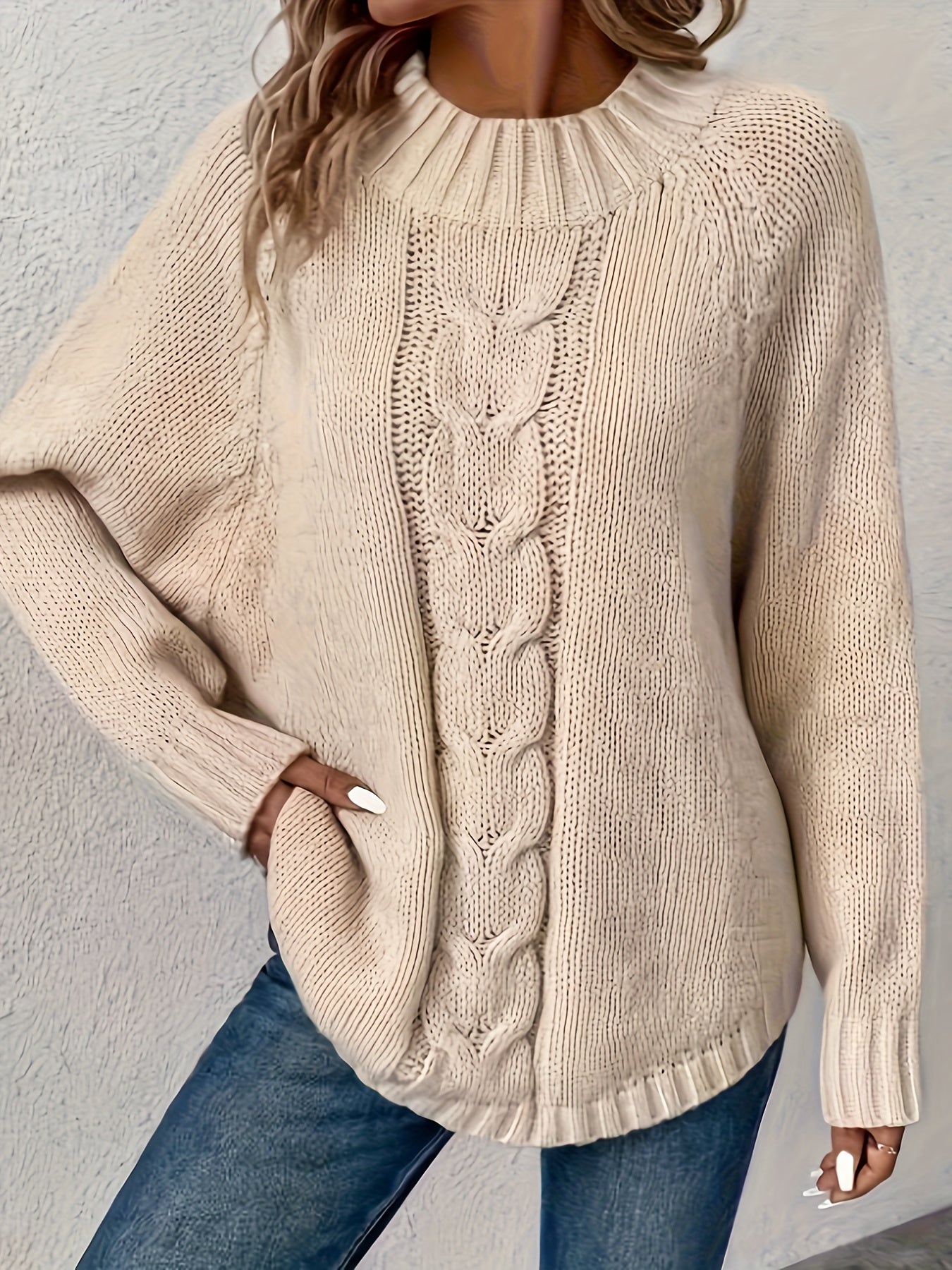 Kabelgebreide trui van premium katoenmix | Warme en tijdloze herfst- en winterstijl afbeelding 2