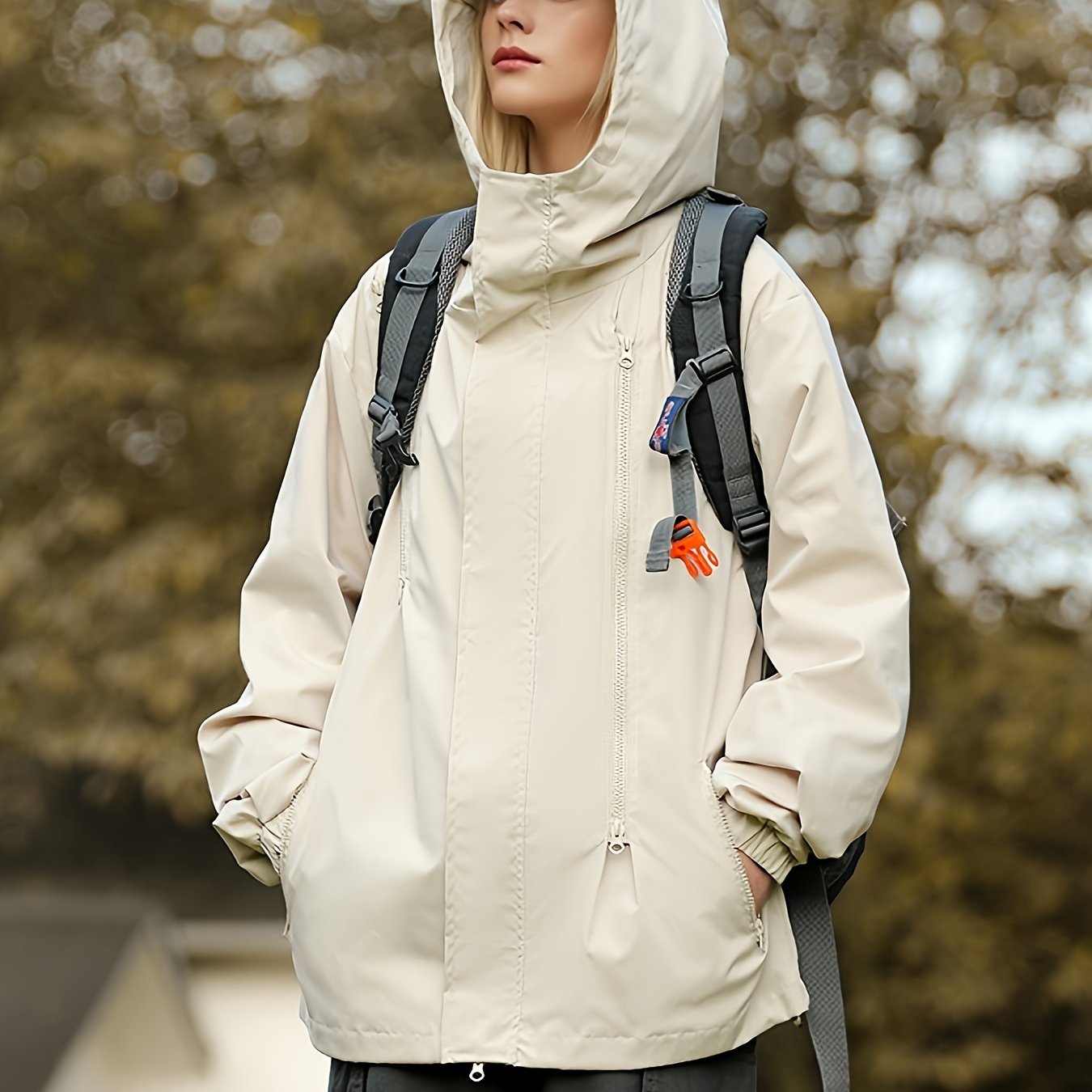 Buitensportjas dames: Duurzame en comfortabele katoenmix met capuchon afbeelding 13