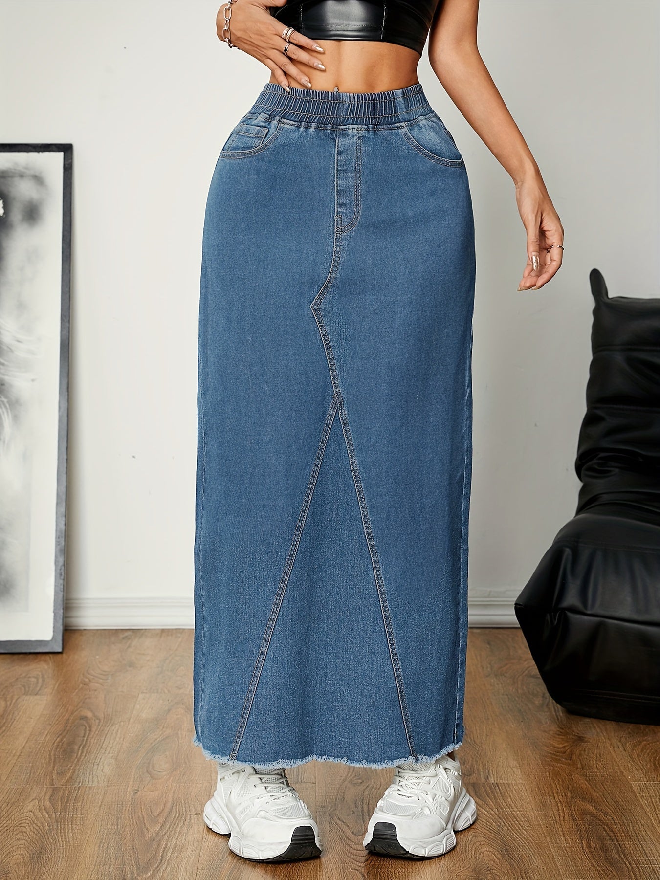 Stijlvolle denim rok: comfort en fashion voor elk seizoen - de perfecte keuze voor casual chic! Shop nu. afbeelding 3